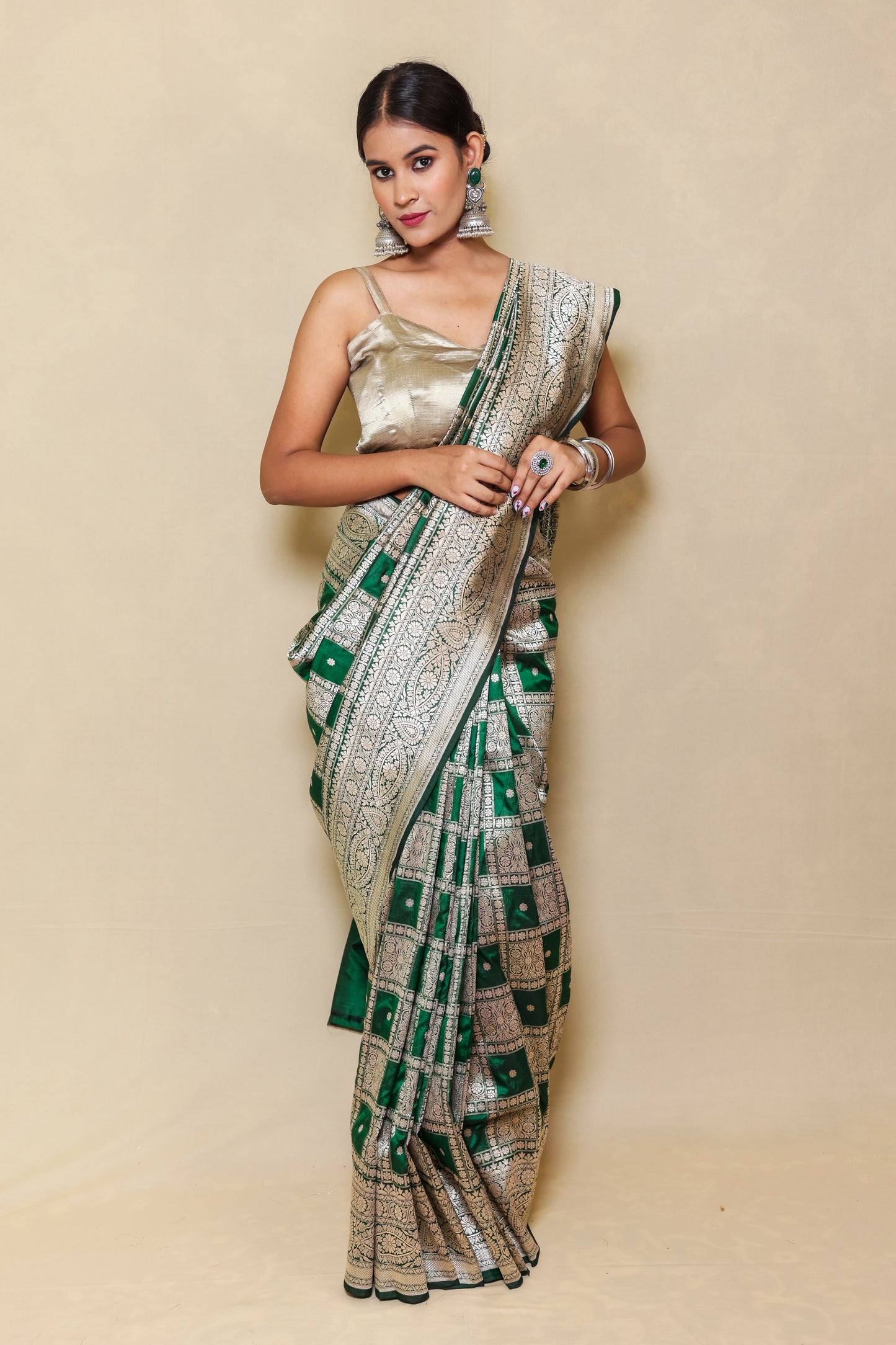 Kanchipuram Banarasi Silk Saree Bottle Green