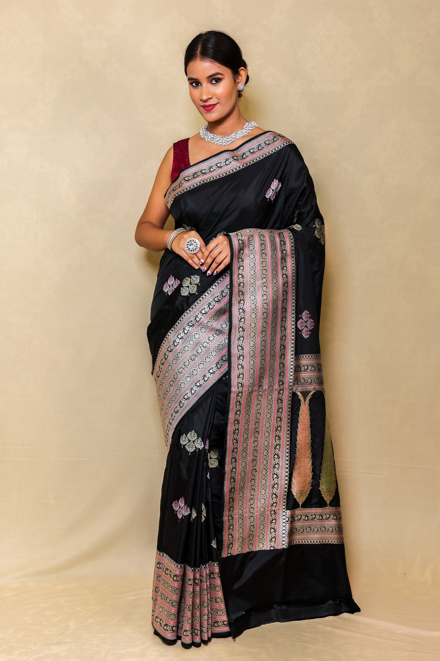 Matte Black Banarasi Cotton Pure Silk Saree