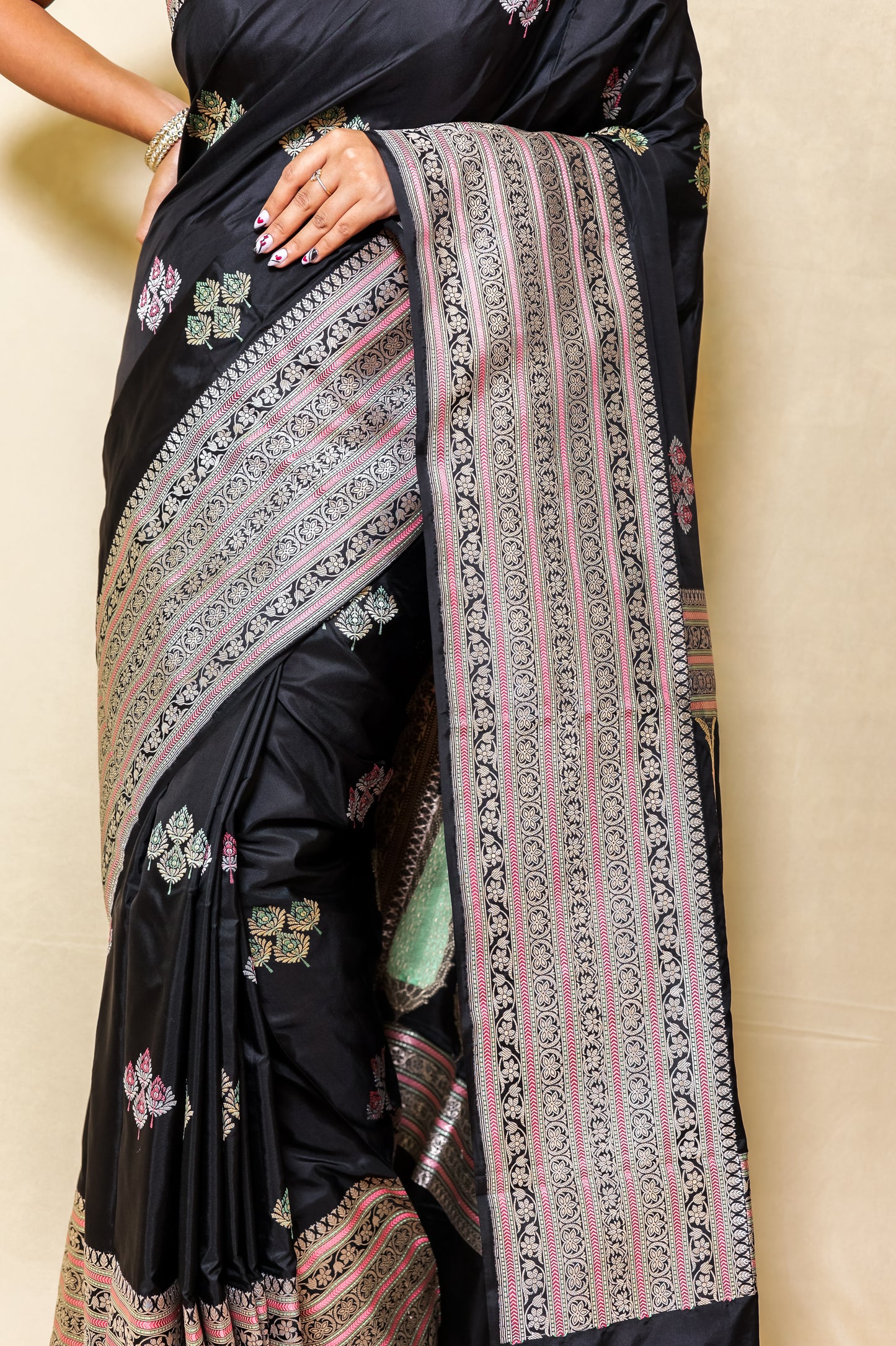 Matte Black Banarasi Cotton Pure Silk Saree