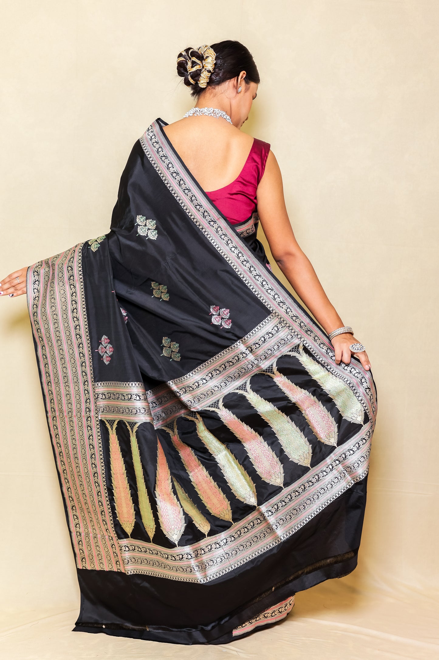 Matte Black Banarasi Cotton Pure Silk Saree