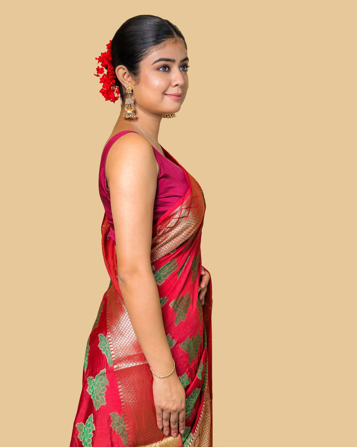Red Banarasi Silk Saree with Brocade Blouse