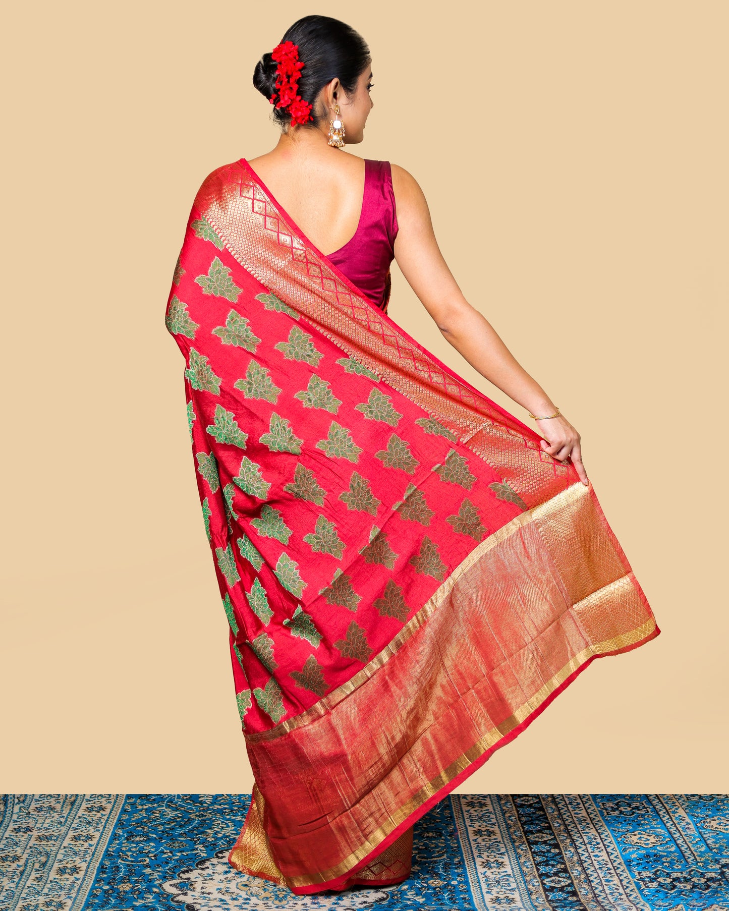 Red Banarasi Silk Saree with Brocade Blouse