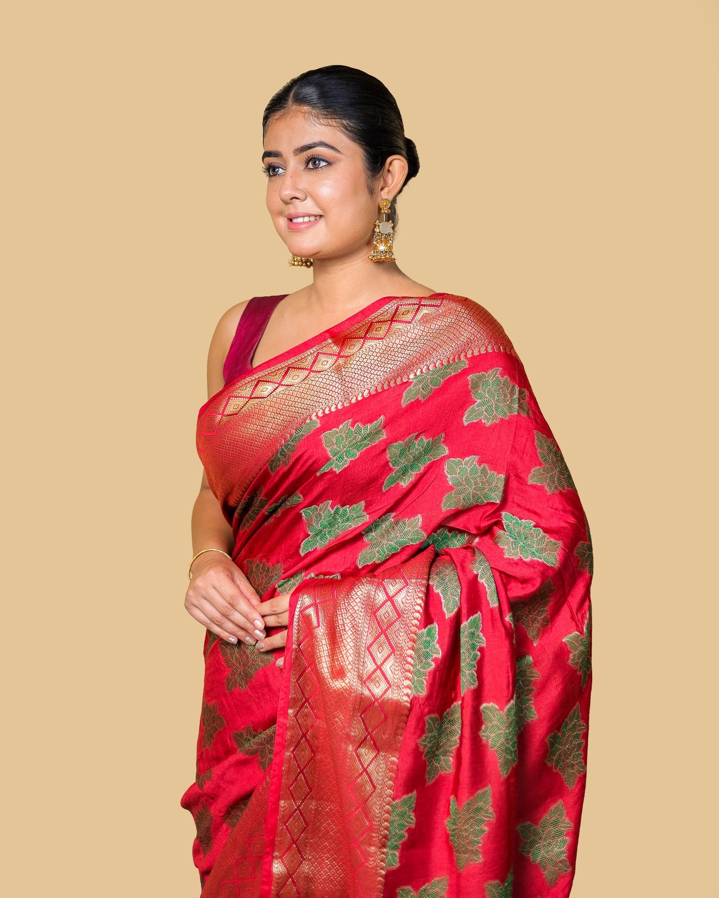 Red Banarasi Silk Saree with Brocade Blouse