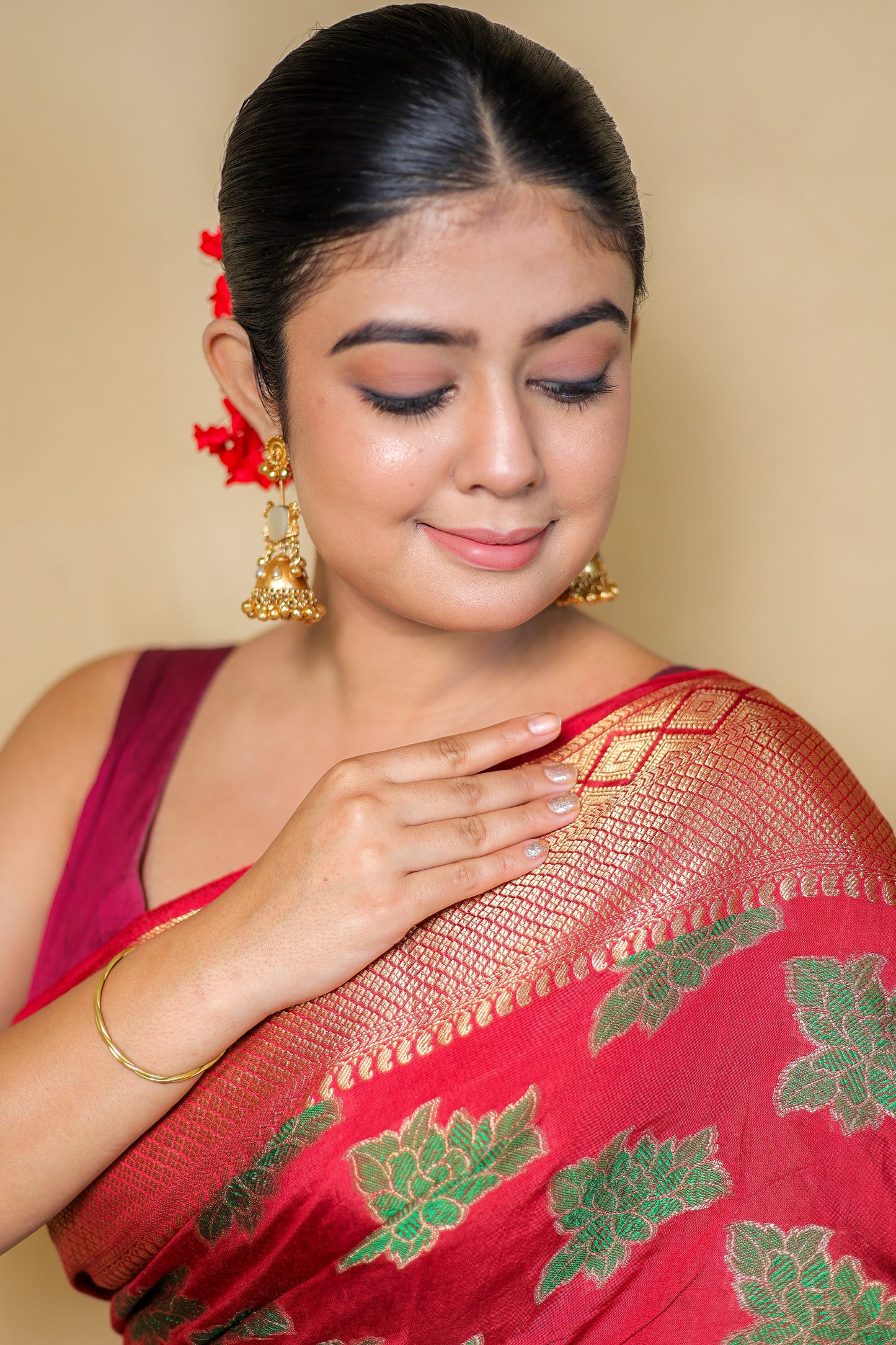 Red Banarasi Silk Saree with Brocade Blouse