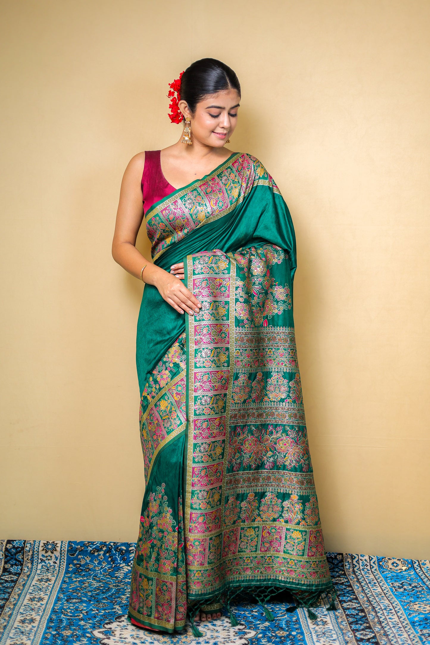 Green Meenakari Banarasi Silk Saree with Blouse Piece