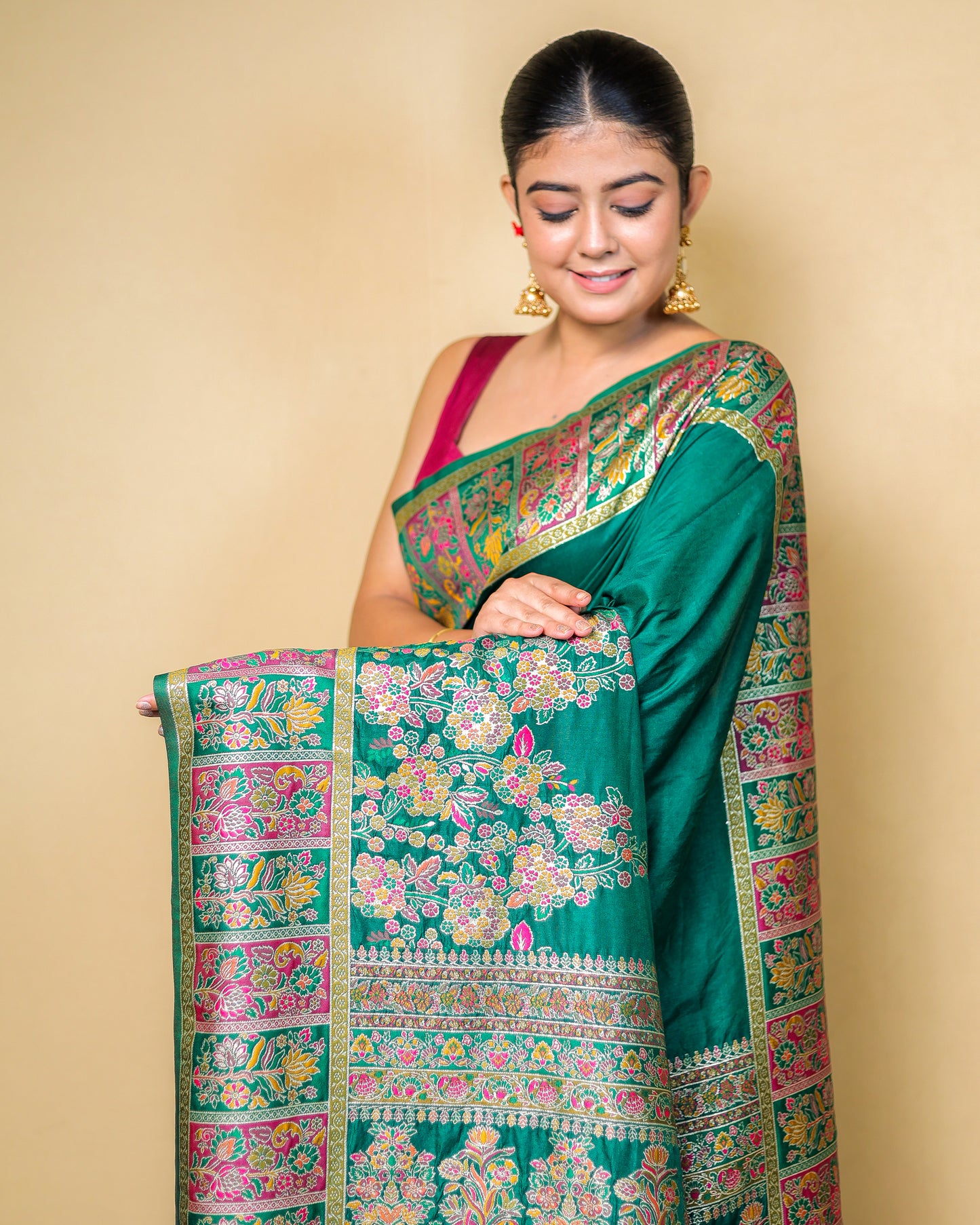 Green Meenakari Banarasi Silk Saree with Blouse Piece