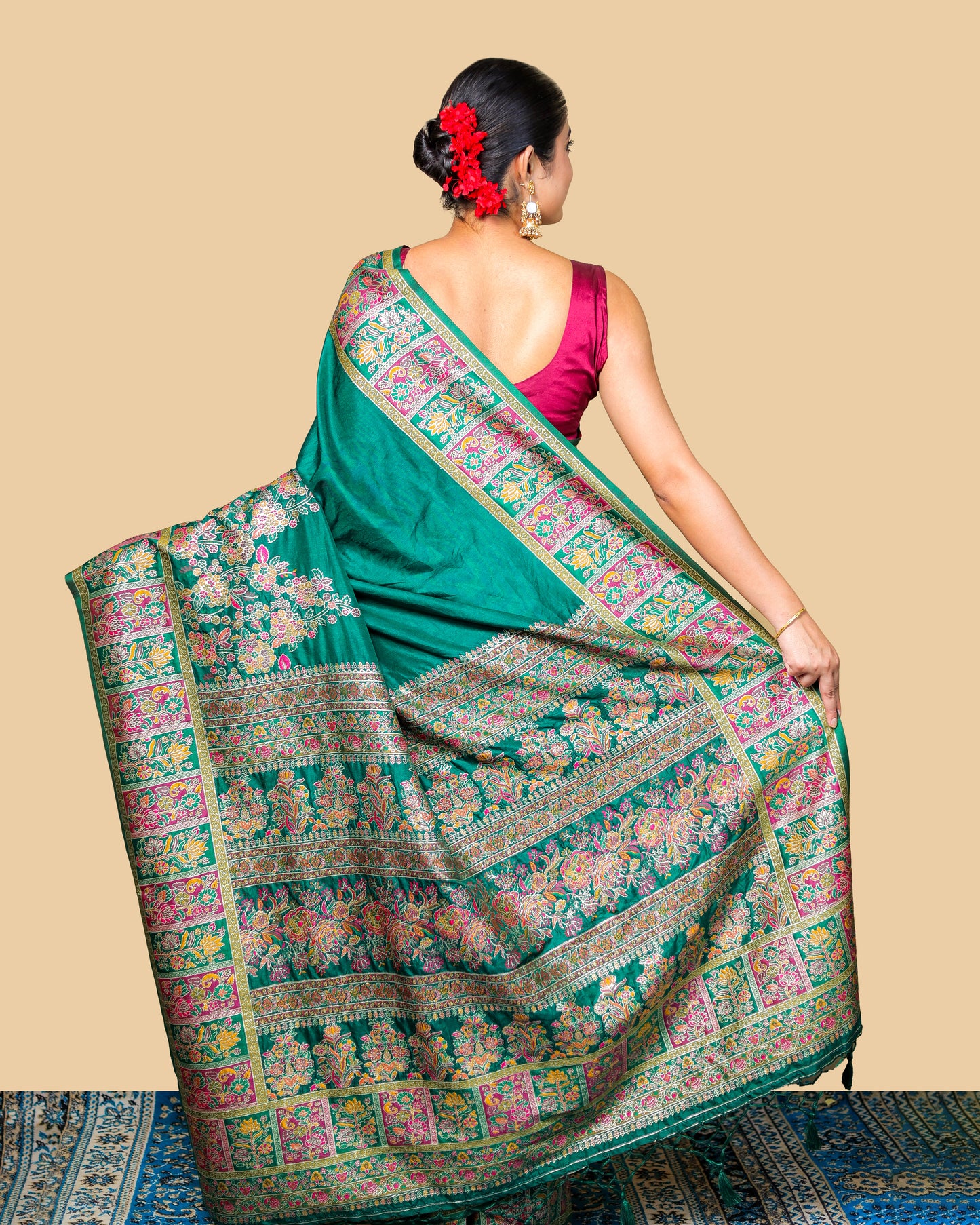 Green Meenakari Banarasi Silk Saree with Blouse Piece
