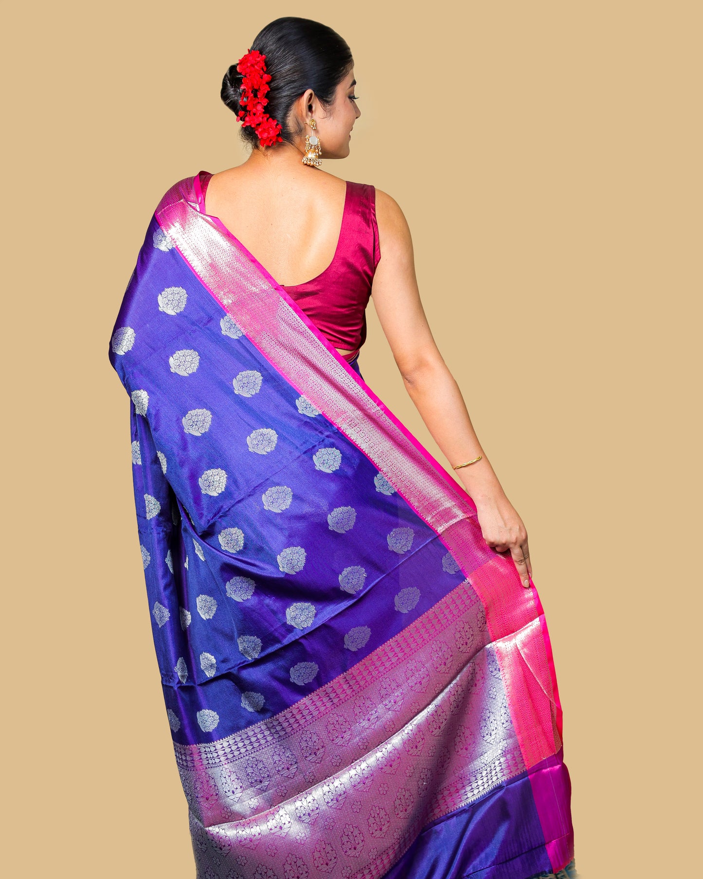 Royal Banarasi Silk in kanjiwaram style Saree in contrast colour