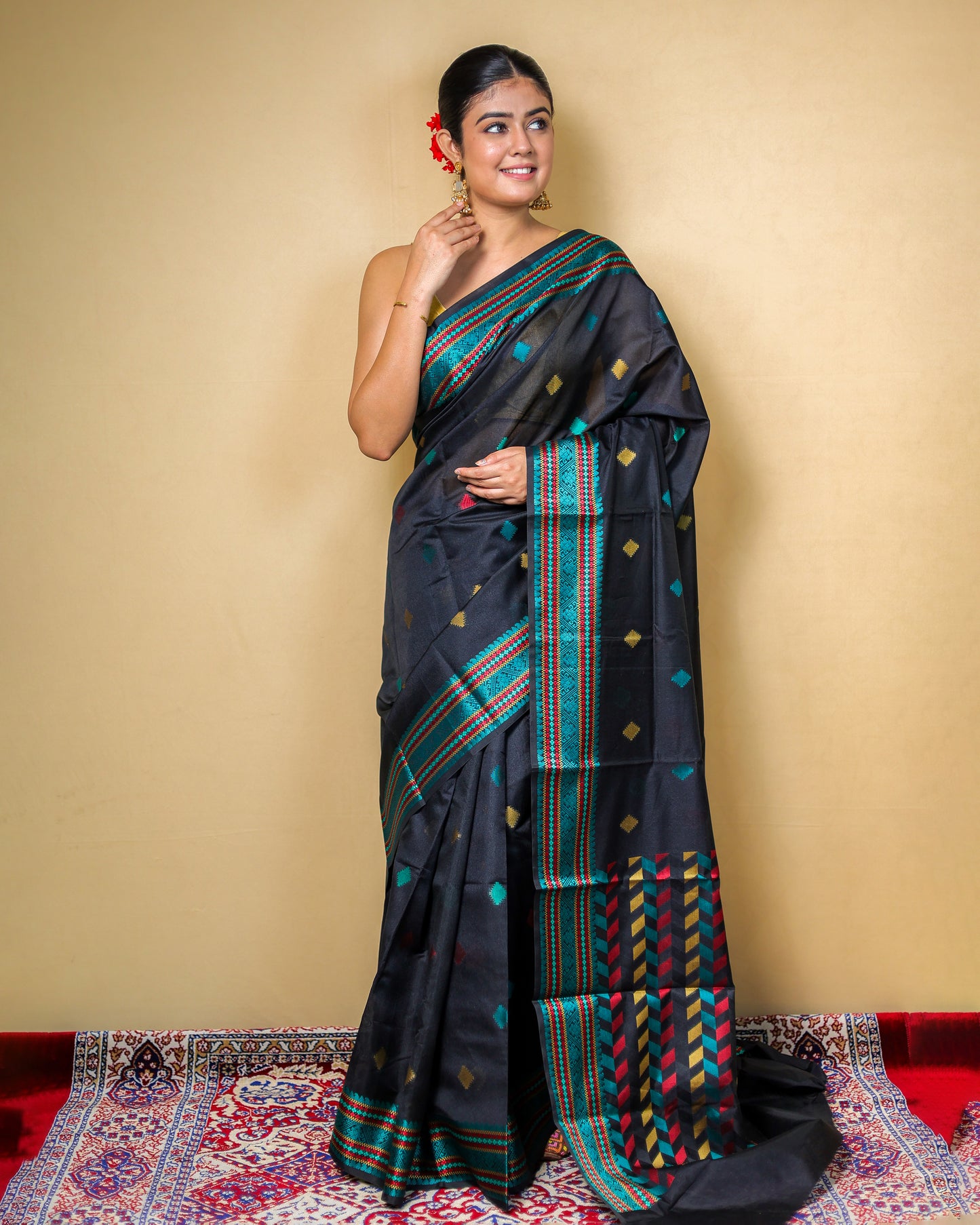 Mekhela Chador Raw Silk Saree With Multicolour Zari Weaving
