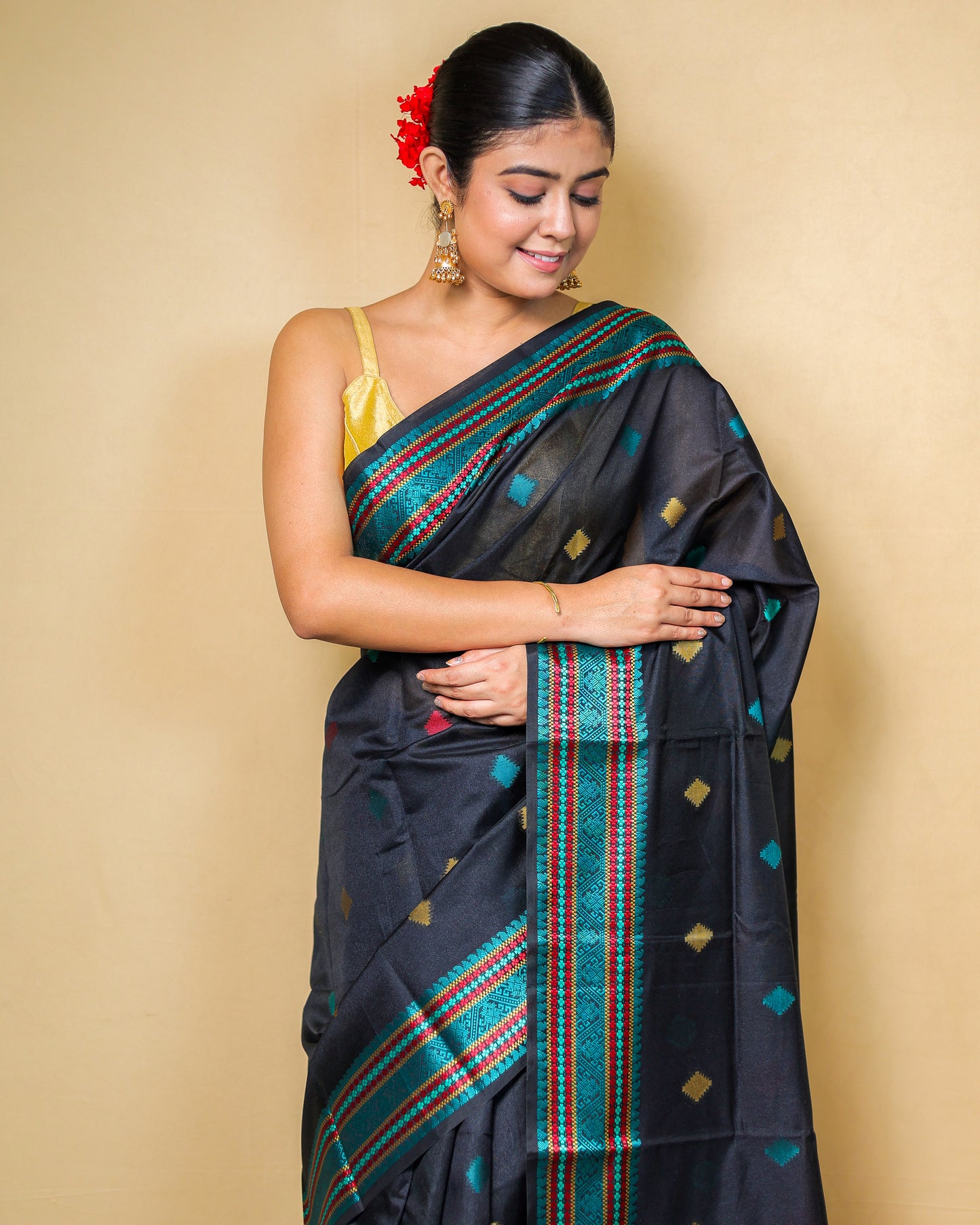 Mekhela Chador Raw Silk Saree With Multicolour Zari Weaving