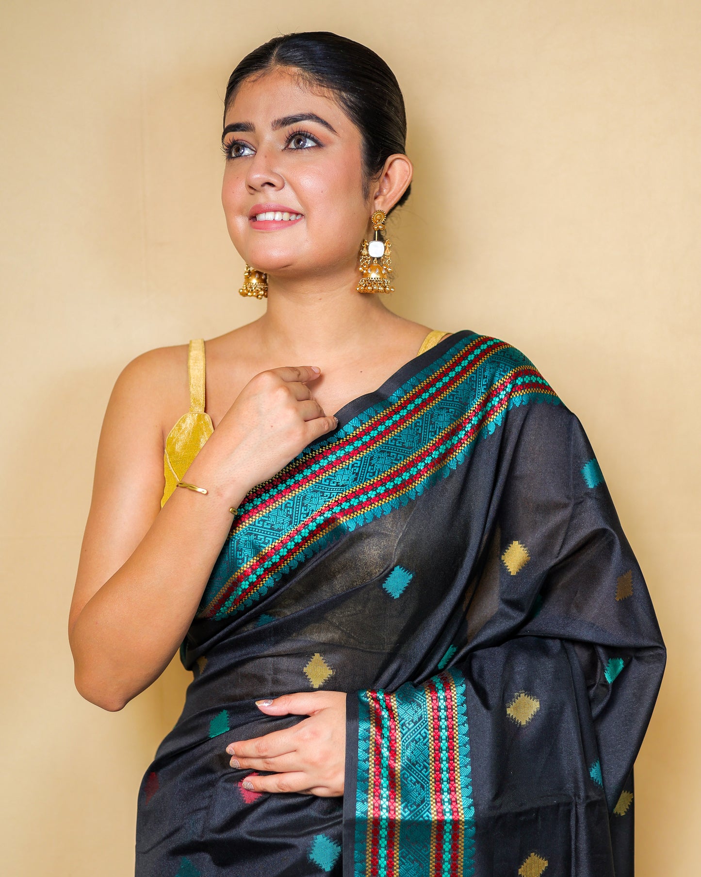 Mekhela Chador Raw Silk Saree With Multicolour Zari Weaving