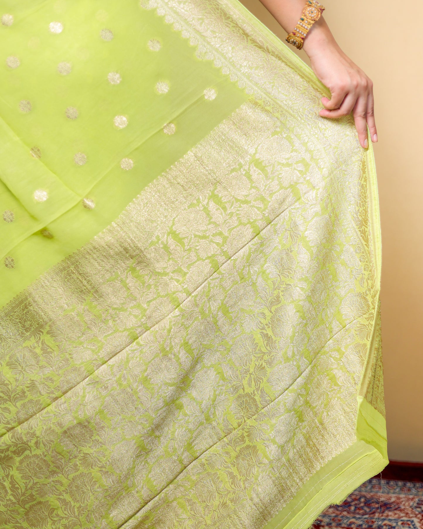 Pure Georgette Banarasi Saree – Lime Green with Silver Zari Work