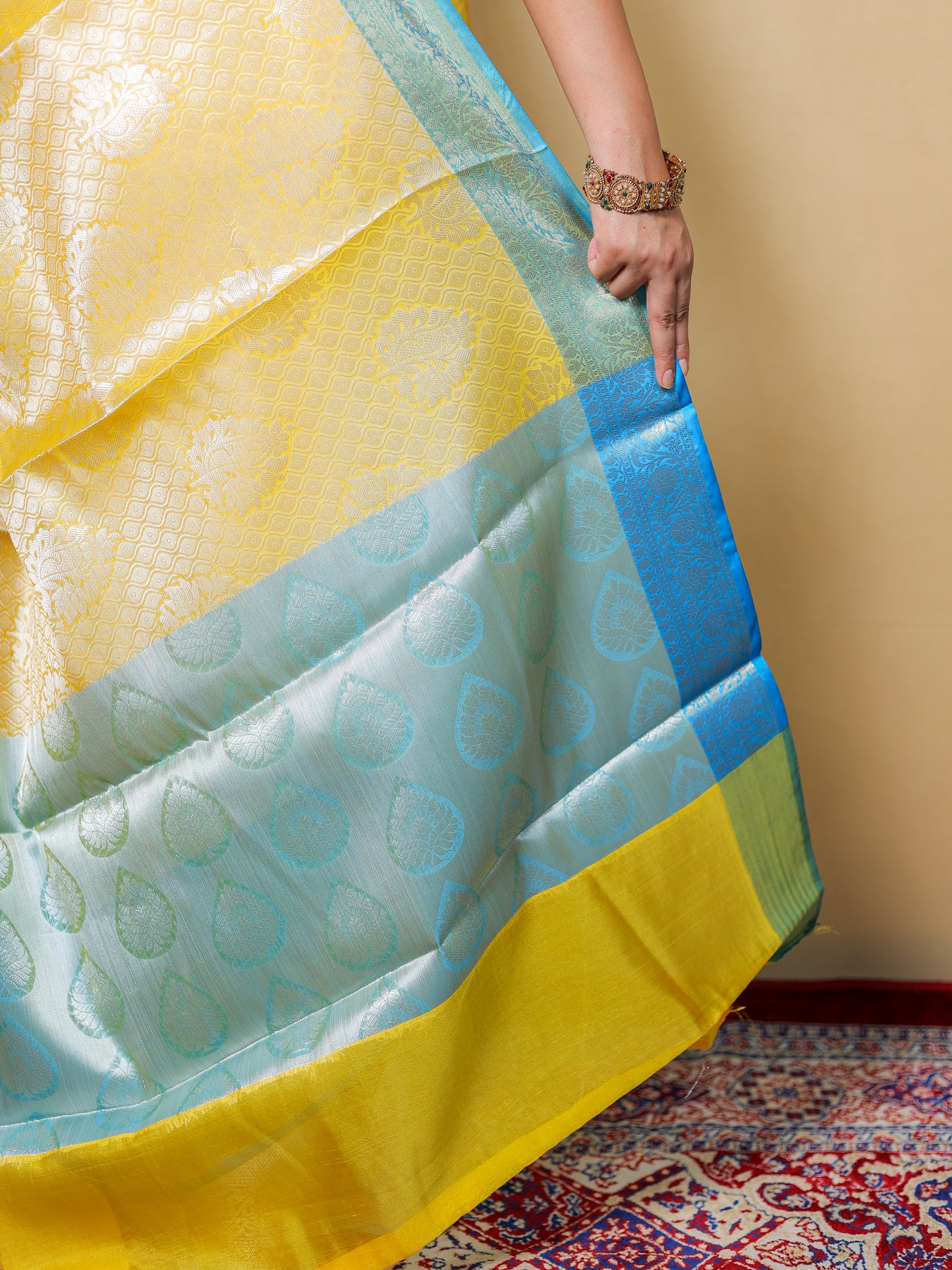 Yellow Blended Silk Handwoven Saree With Woven Zari Designs