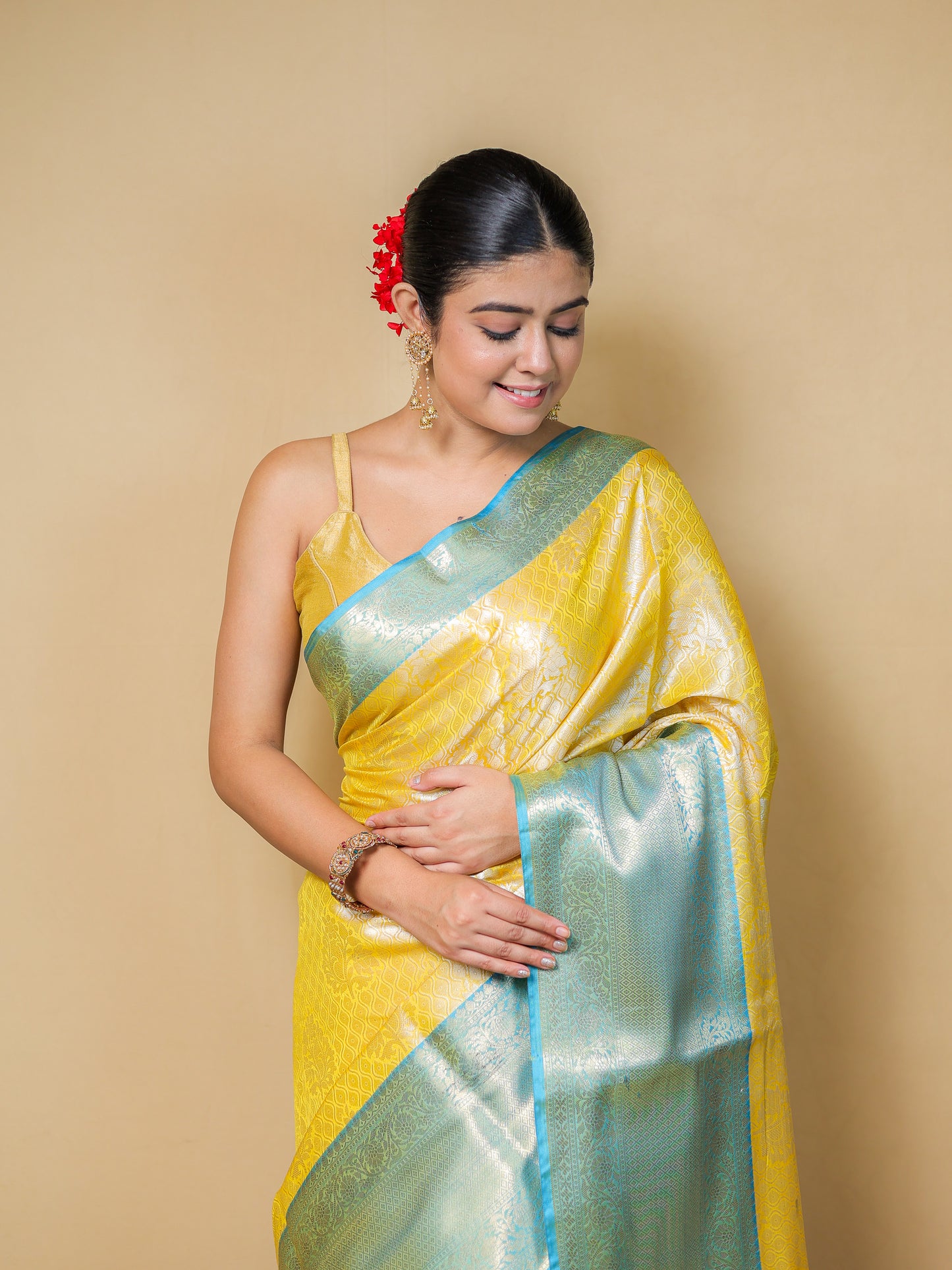Yellow Blended Silk Handwoven Saree With Woven Zari Designs