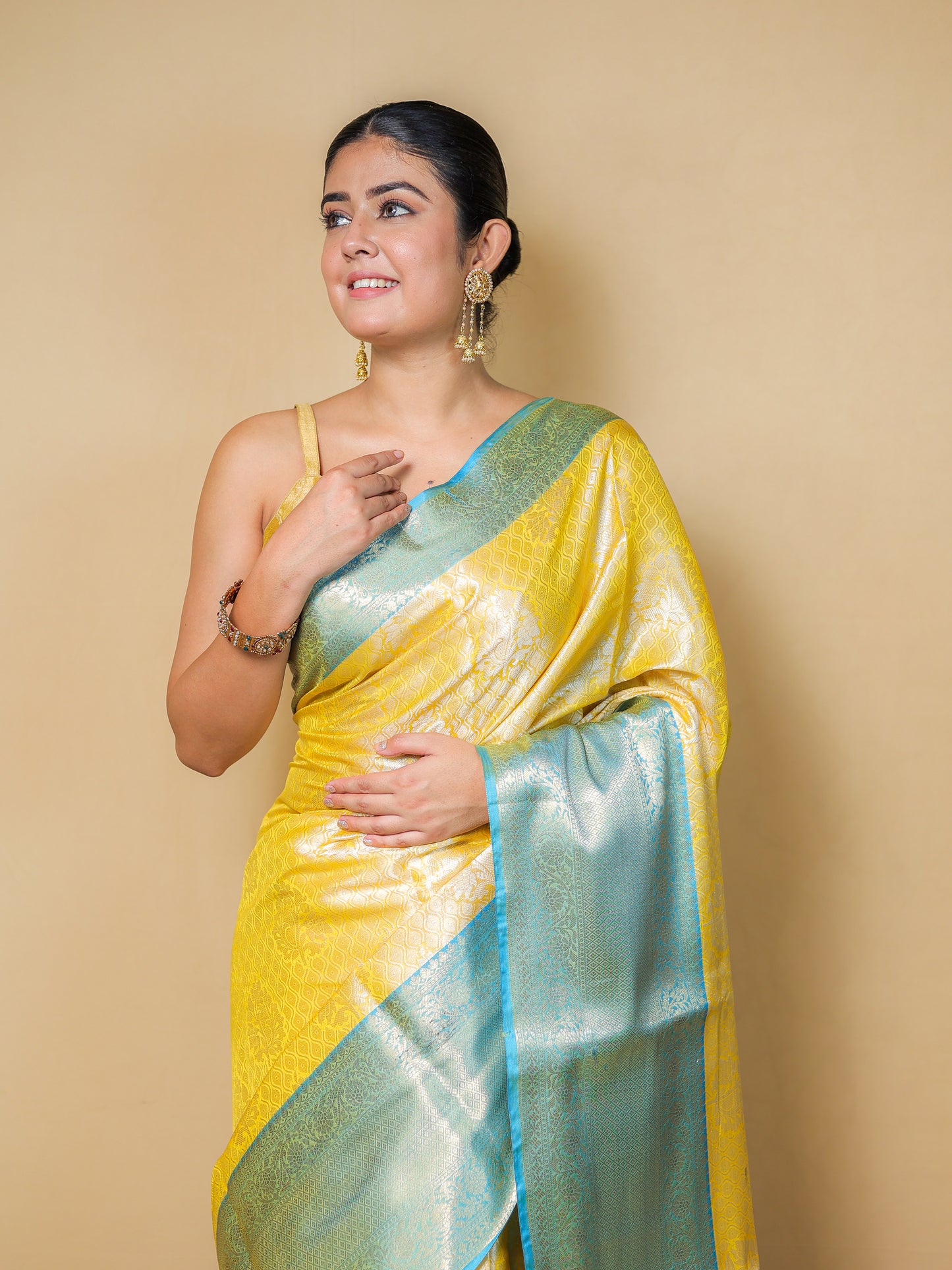 Yellow Blended Silk Handwoven Saree With Woven Zari Designs