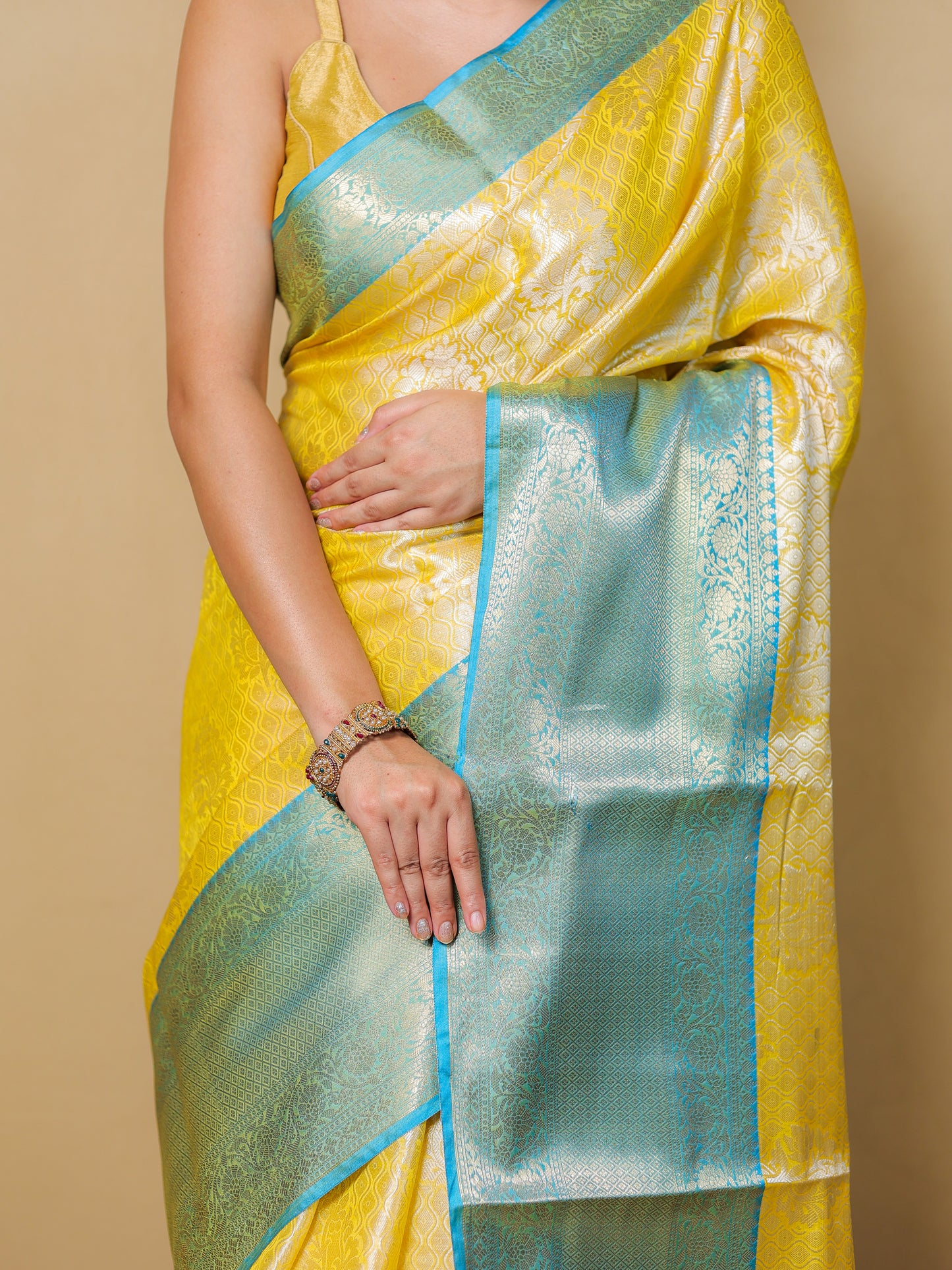 Yellow Blended Silk Handwoven Saree With Woven Zari Designs