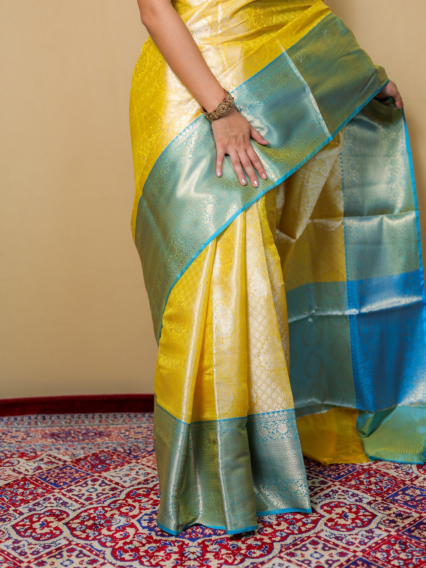 Yellow Blended Silk Handwoven Saree With Woven Zari Designs