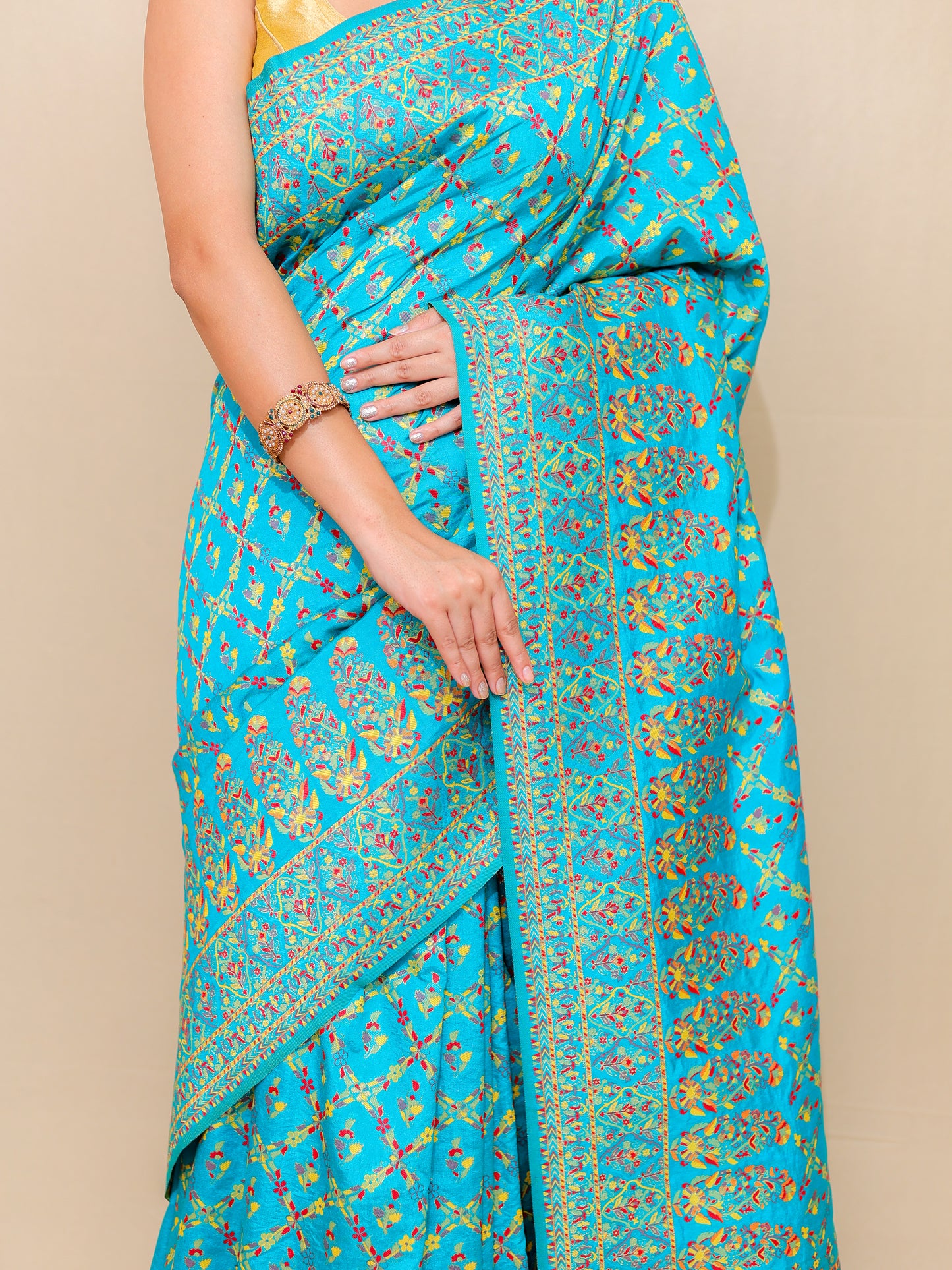 Turquoise Blue Meenakari Silk Saree with Blouse Piece – 6m Saree + 2m Blouse
