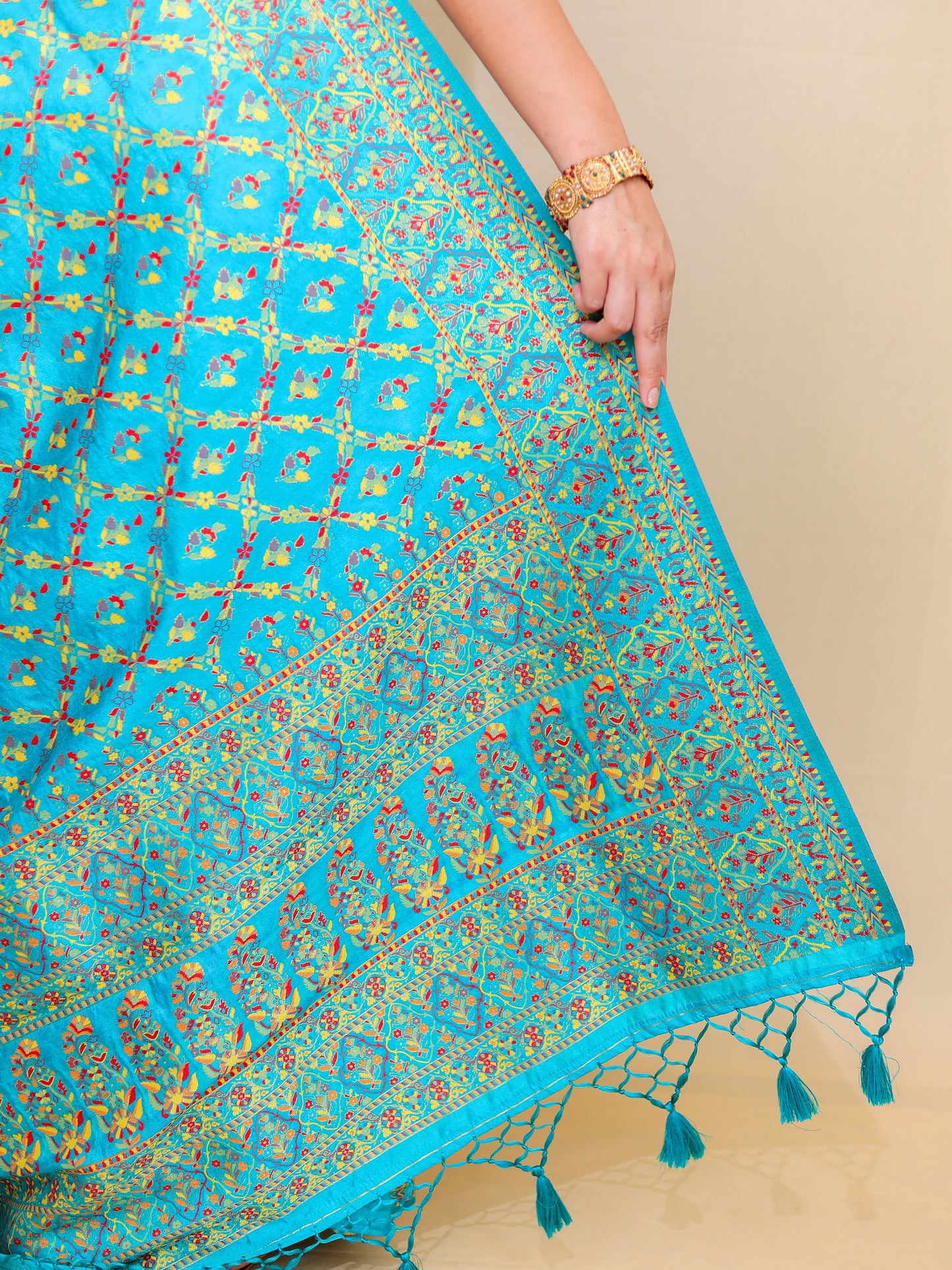 Turquoise Blue Meenakari Silk Saree with Blouse Piece – 6m Saree + 2m Blouse