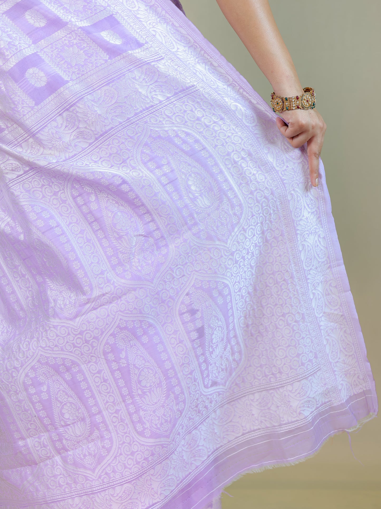 Lavender Cotton Saree with Geometric Woven Pattern | Daily Wear