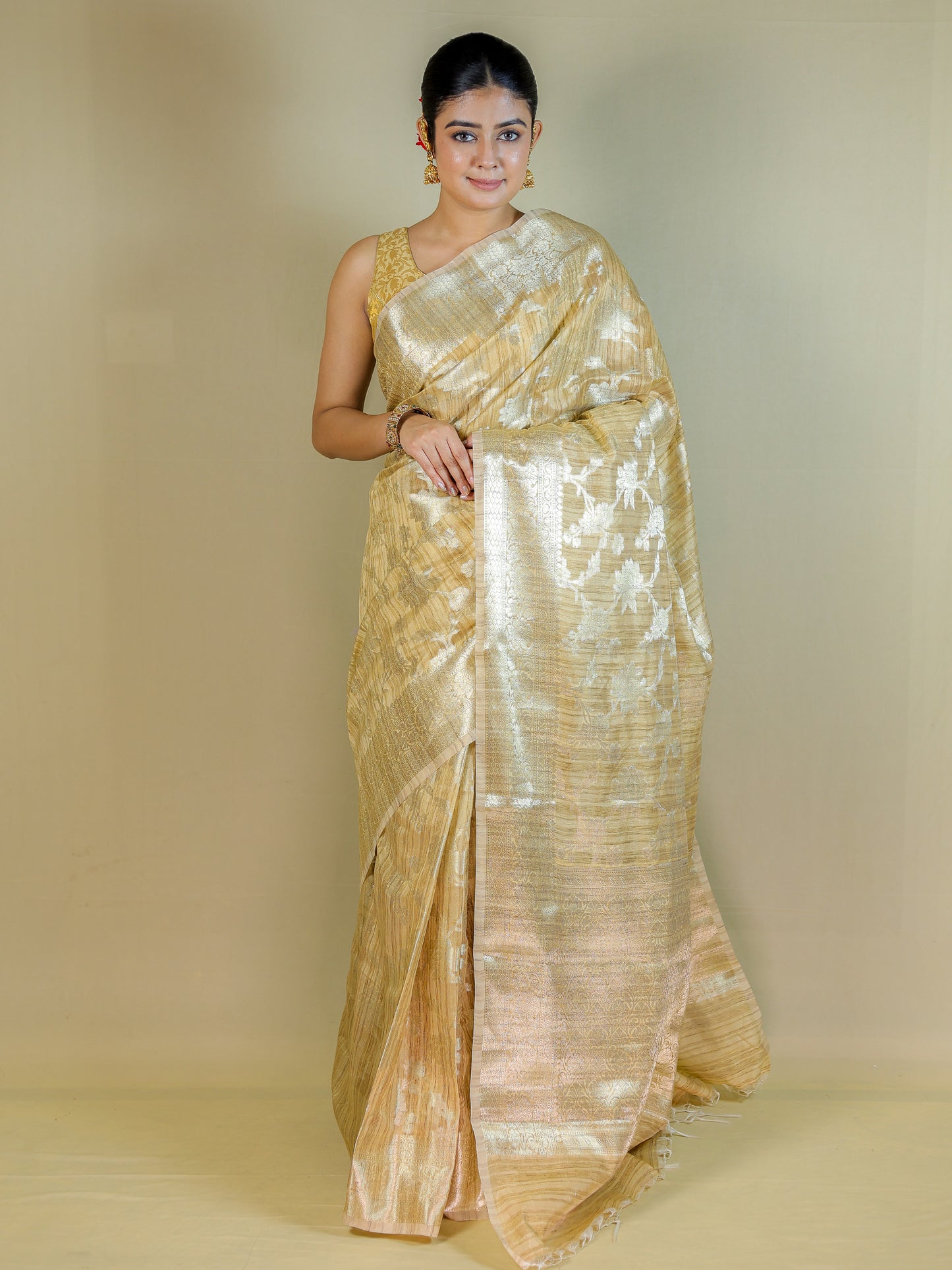 Tusshar Silk Banarasi Gold Saree with Blouse Piece