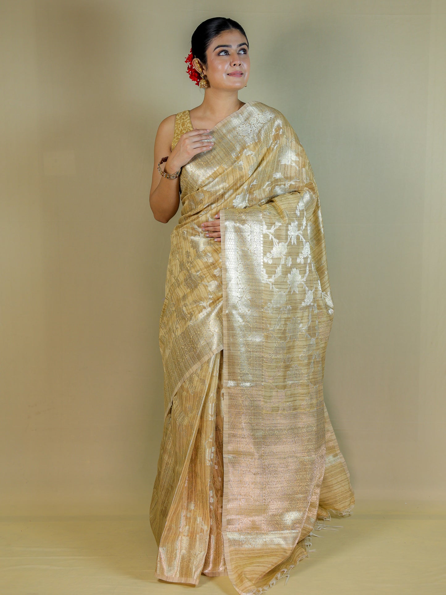 Tusshar Silk Banarasi Gold Saree with Blouse Piece