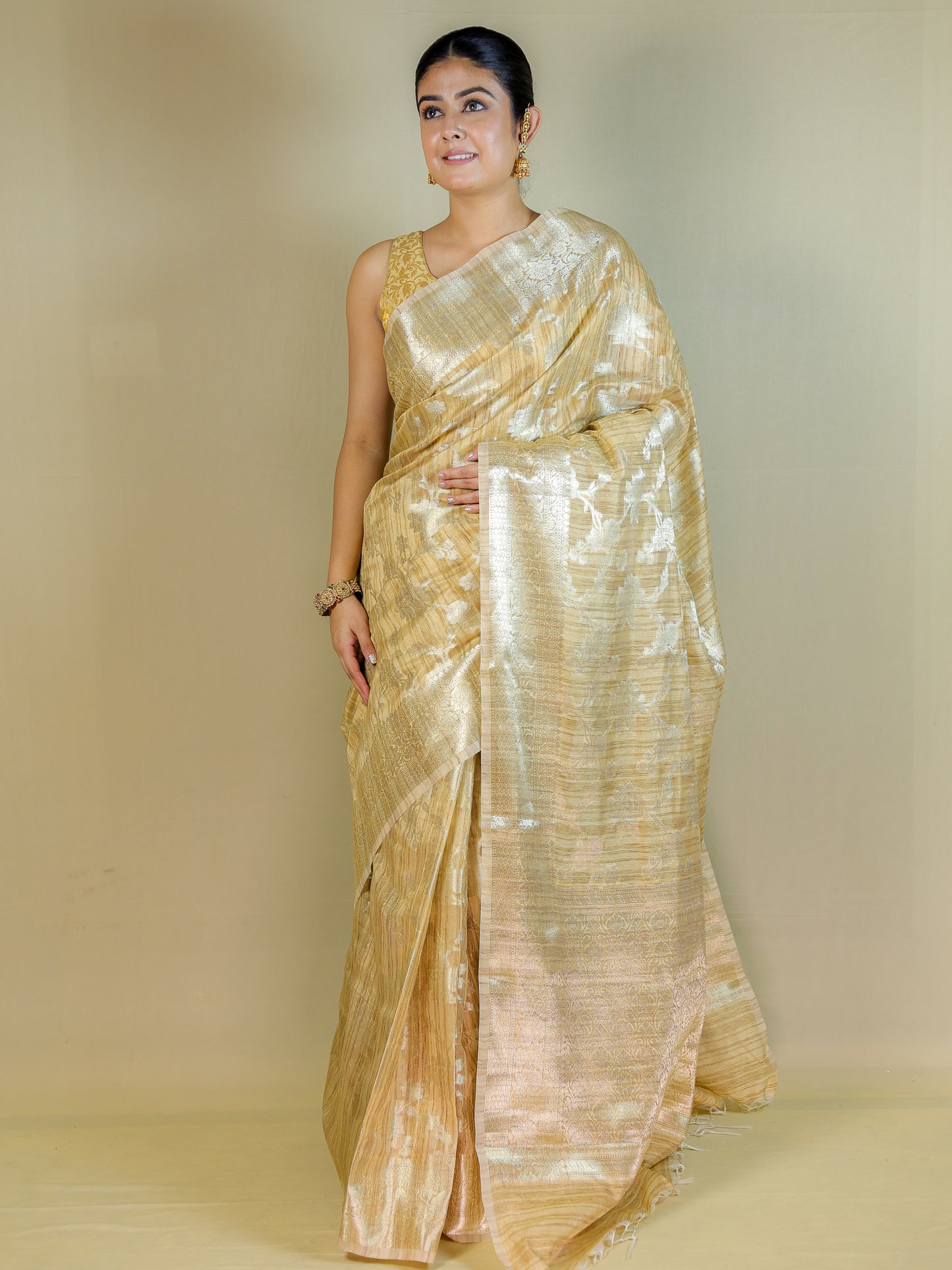 Tusshar Silk Banarasi Gold Saree with Blouse Piece