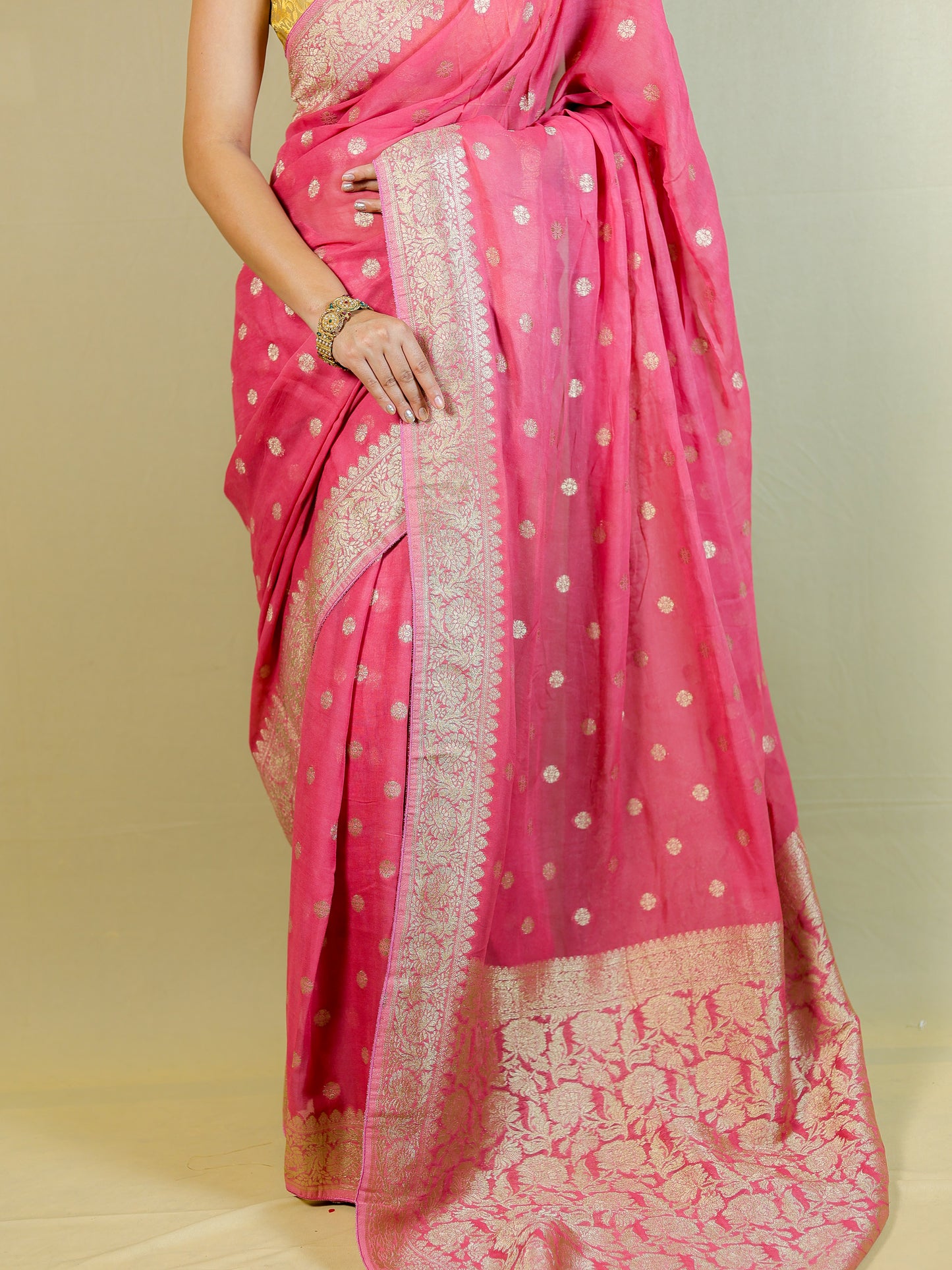 Pure Organza Banarasi Saree with Blouse Piece – Elegant Pink