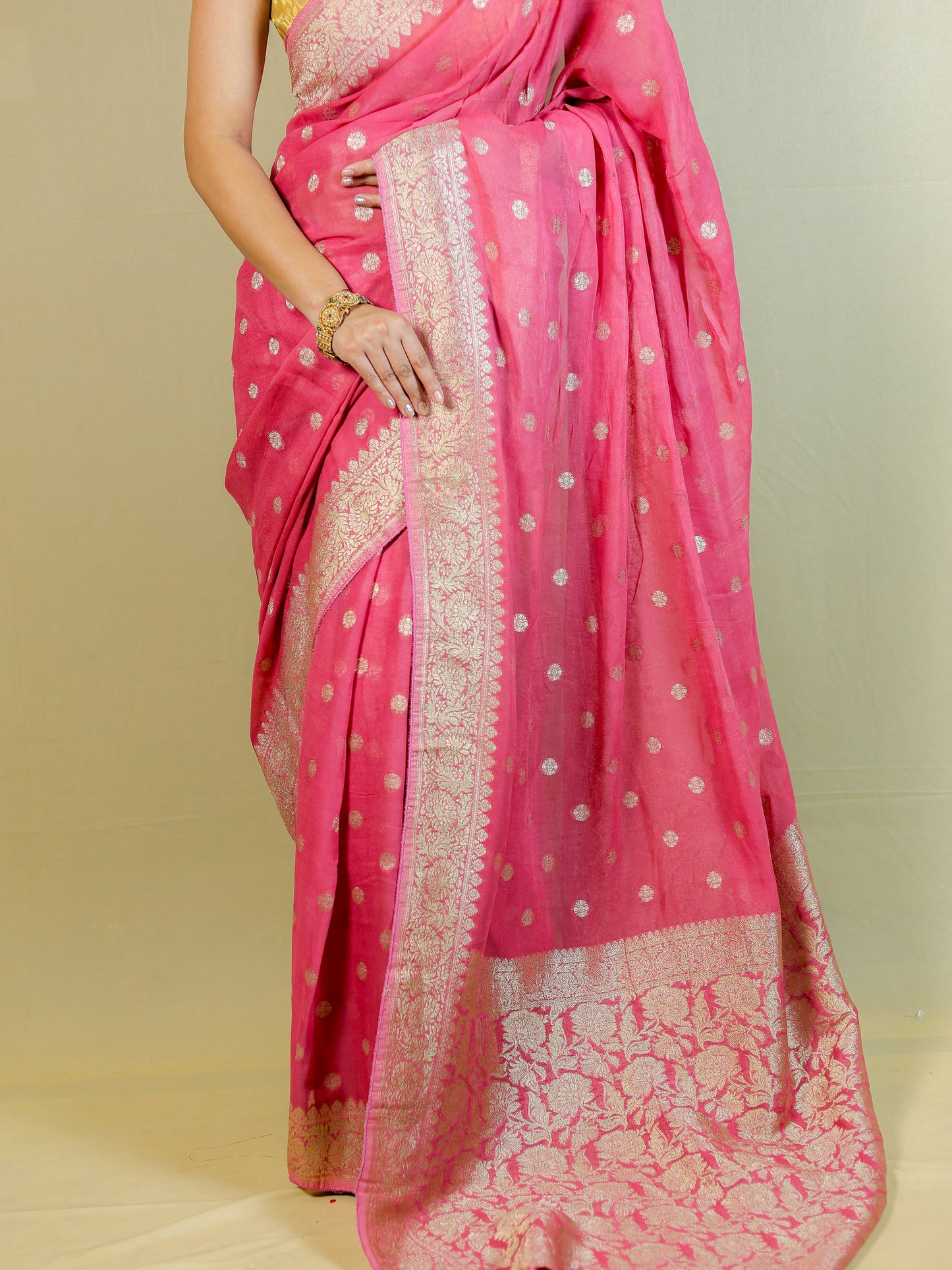 Pure Organza Banarasi Saree with Blouse Piece – Elegant Pink