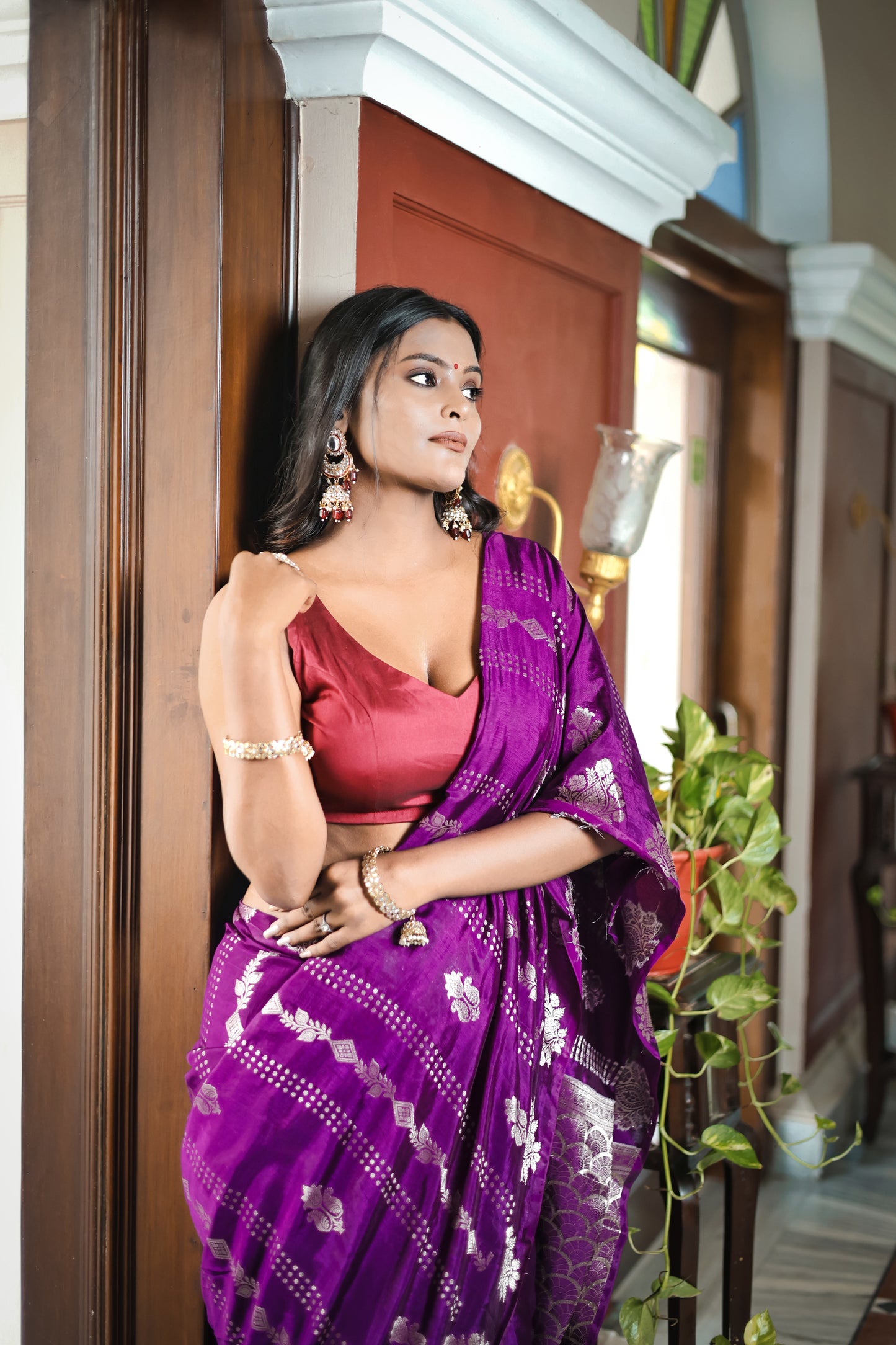 Dark Violet Purple Banarasi Silk Saree