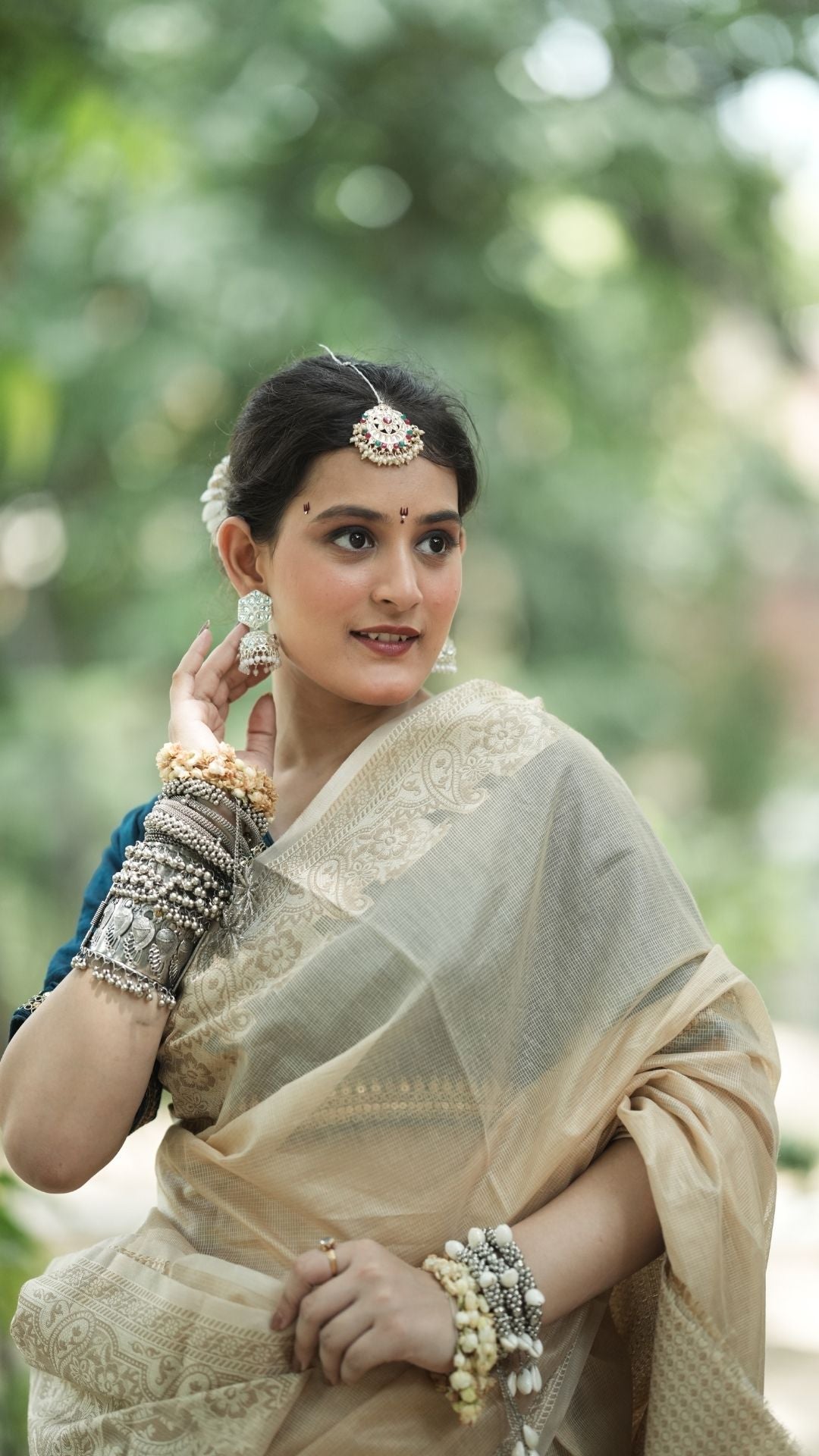 Cotton Check Super Net Resham Saree – Ivory Dream
