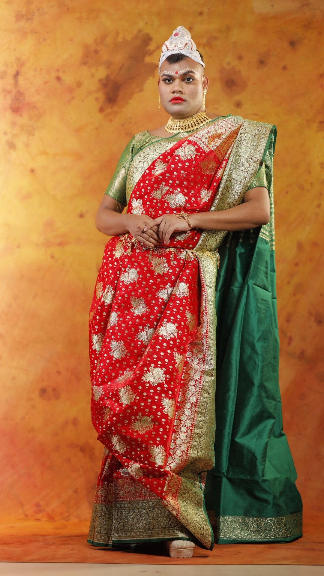 Red and Green all Jaal Zari Art Work Handloom Katan Pure Silk Saree