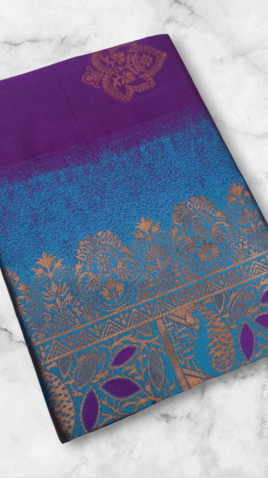 Purple Soft Lichi Silk Saree with Rich Teal Jacquard Pallu & Contrast Blouse