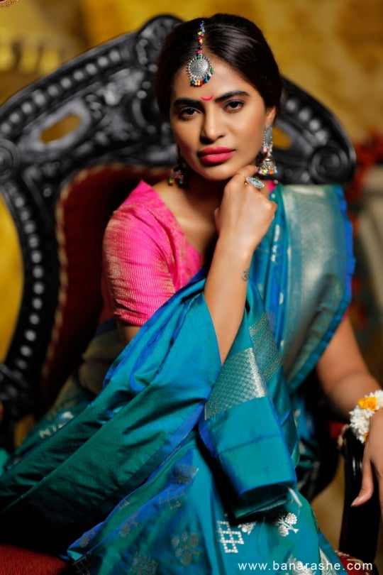 Sea green with Jaal Zari Work Handloom Katan Pure Silk Saree