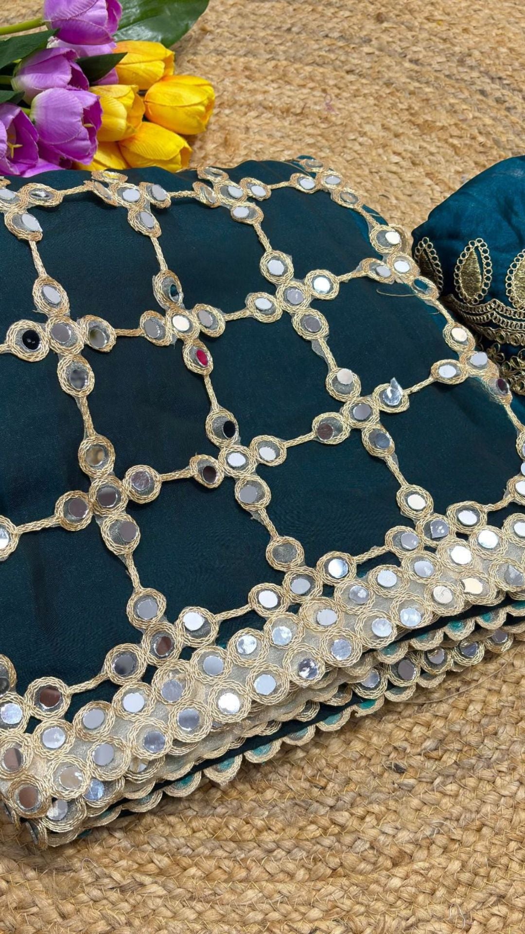 Designer Mirror Work Satin Saree