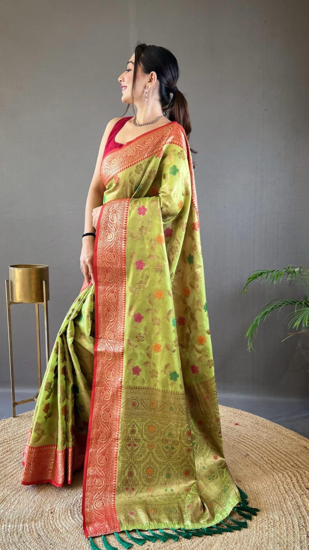 Organza Tissue Silk Saree with Zari Weaving & Contrast Border