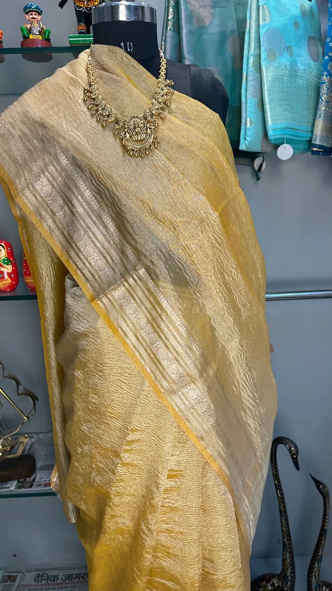 Yellow Marigold Mist Crust Tissue Saree - Baranashe - Yellow Marigold Mist Crust Tissue Saree