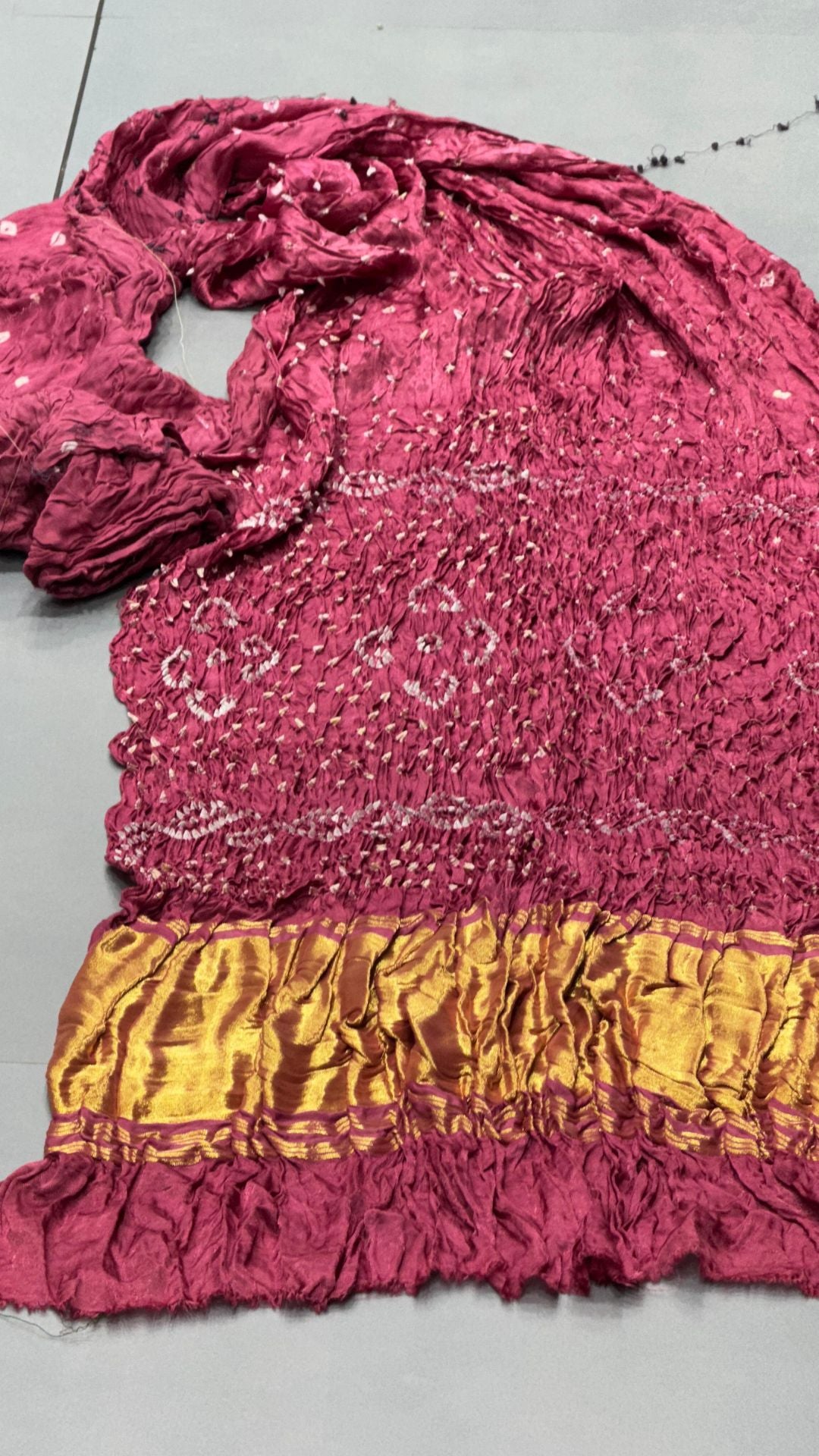 Rani Pink Pure Gaji Silk Hand Bandhani Saree with Original Lagadi Patta