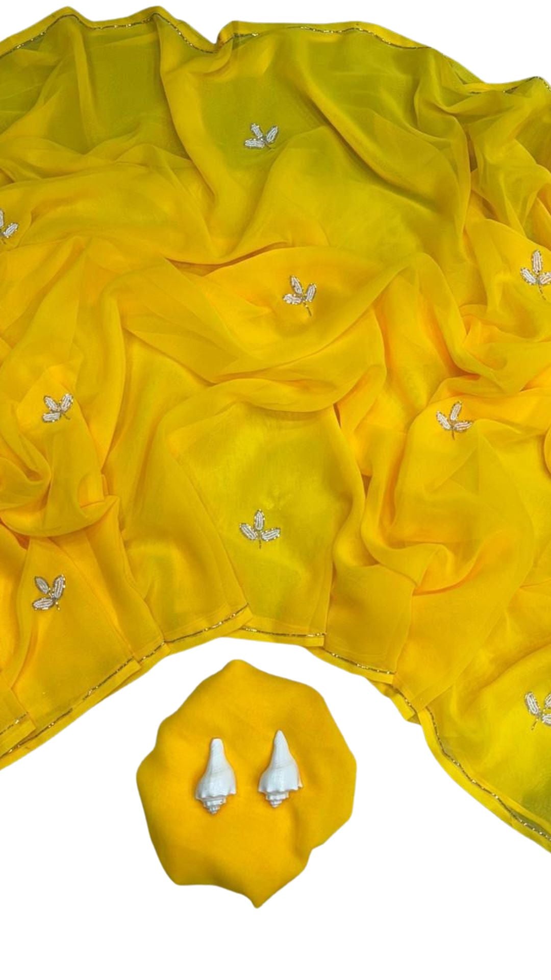 Sunshine Yellow Hand-Embellished Georgette Saree
