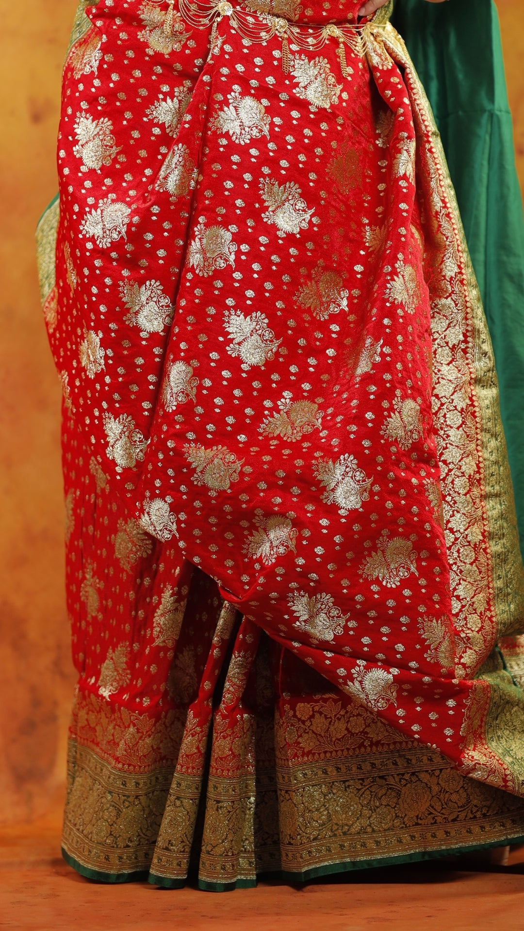 Red and Green all Jaal Zari Art Work Handloom Katan Pure Silk Saree