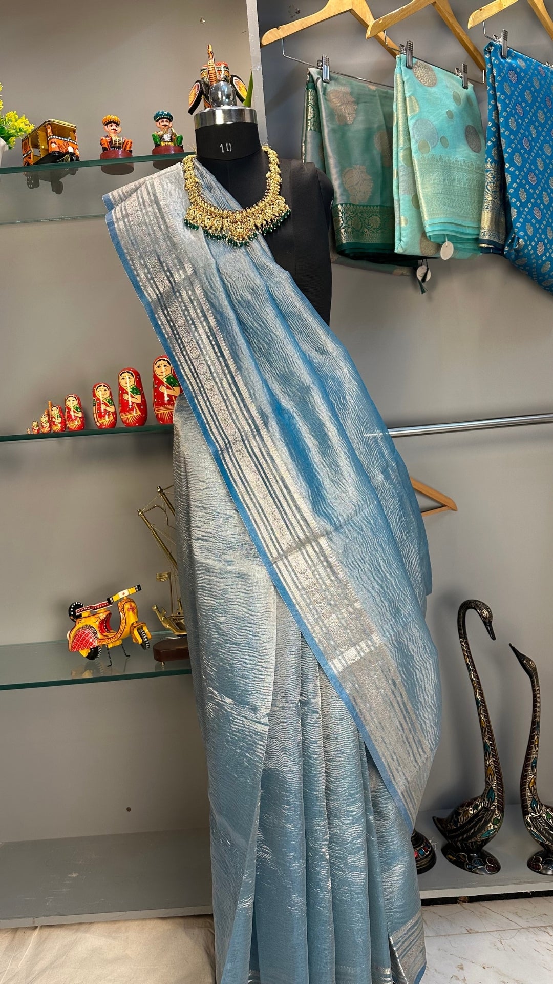 Banarashe Handwoven Tissue Blue Banarasi Saree