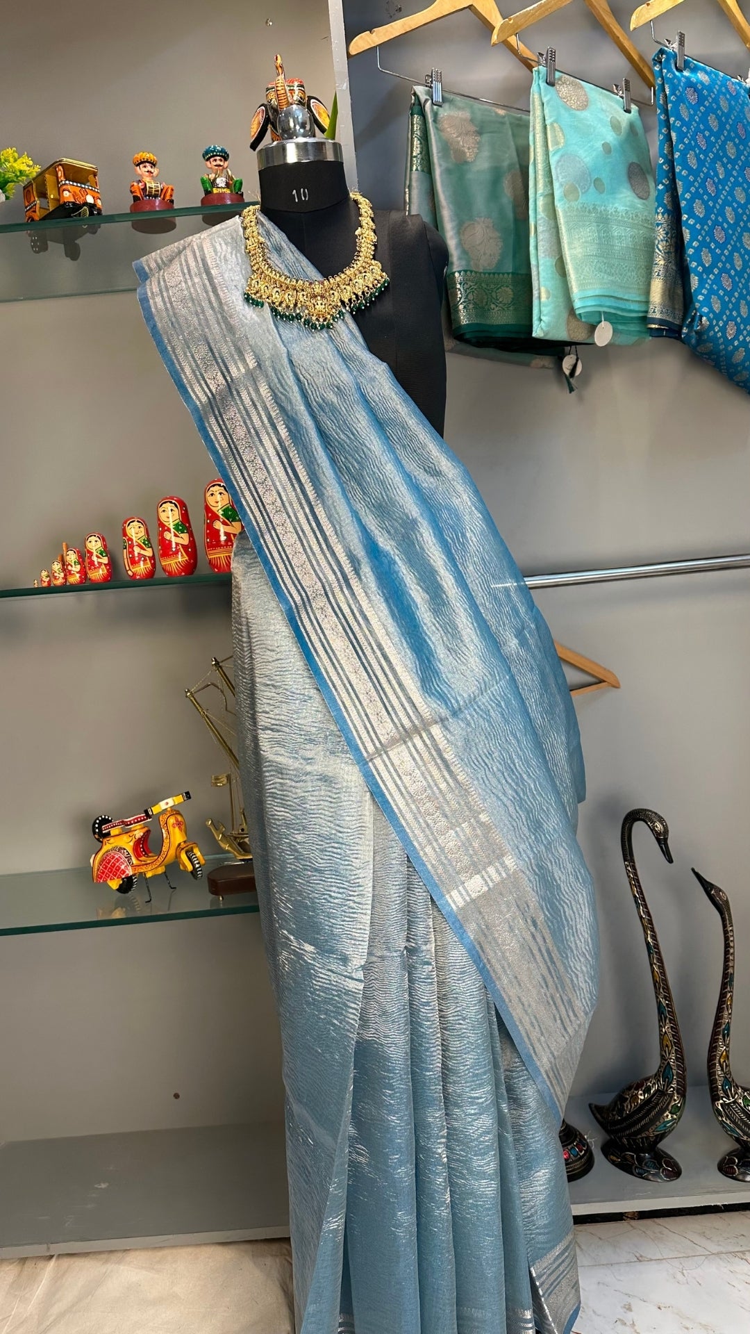 Banarashe Handwoven Tissue Blue Banarasi Saree