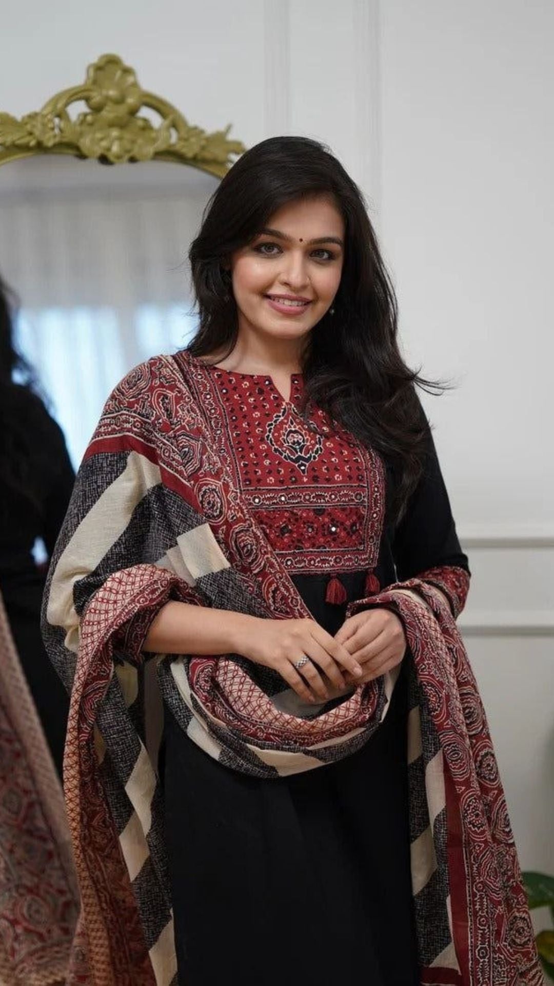 Midnight Black Royal Kalamkari Cotton Suit Set