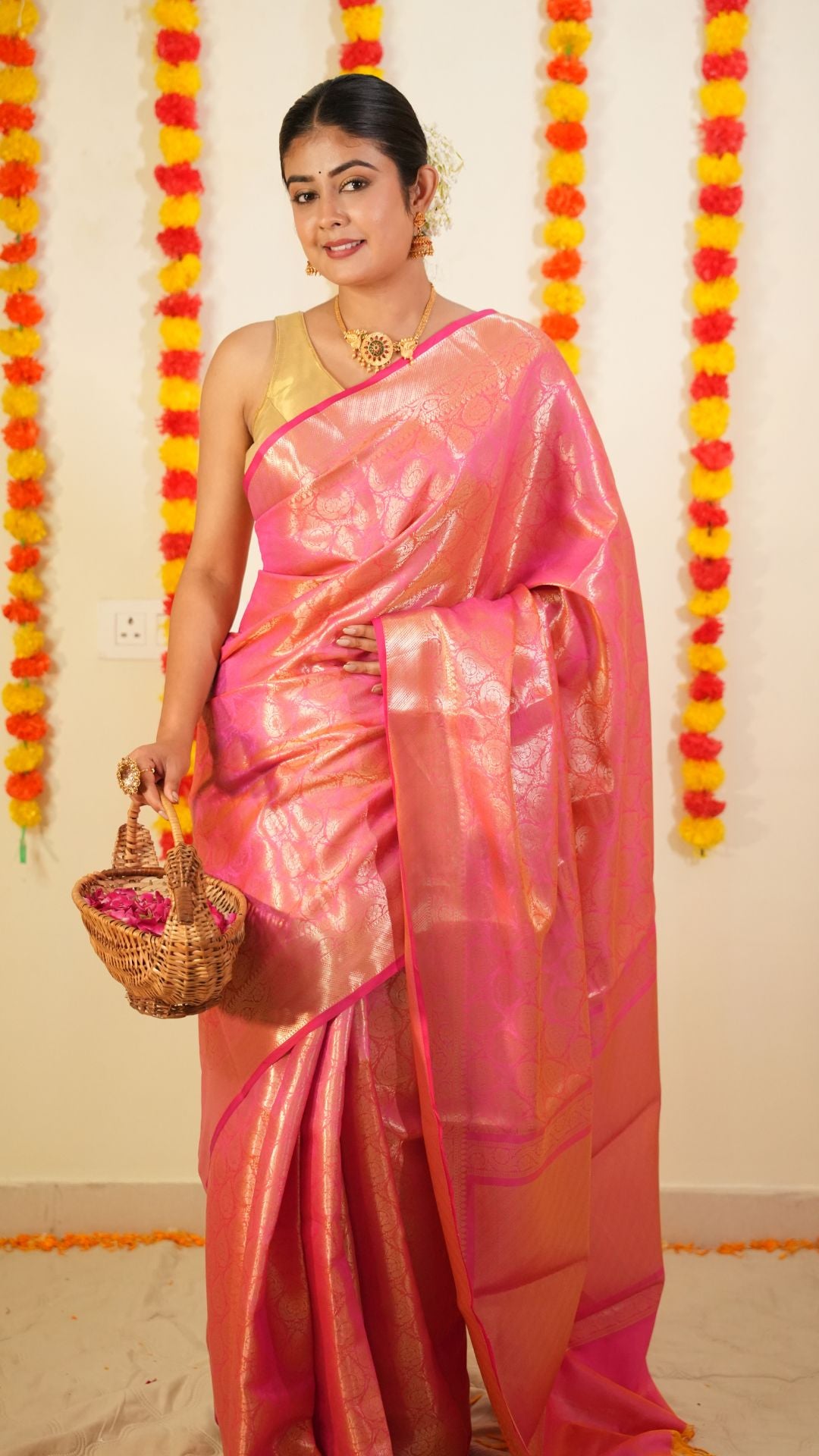Pink Pure Katan Silk kanjivaram Handloom Banarasi Brocade Saree