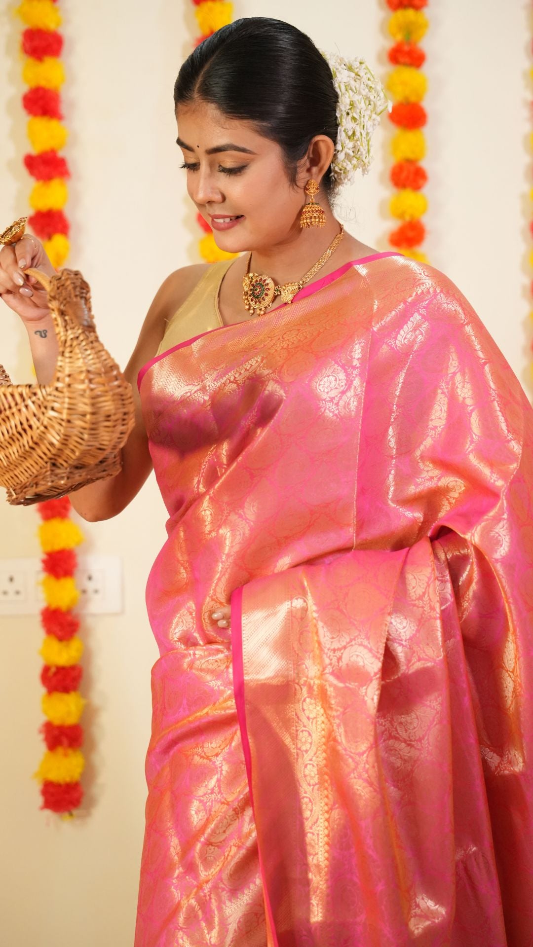 Pink Pure Katan Silk kanjivaram Handloom Banarasi Brocade Saree