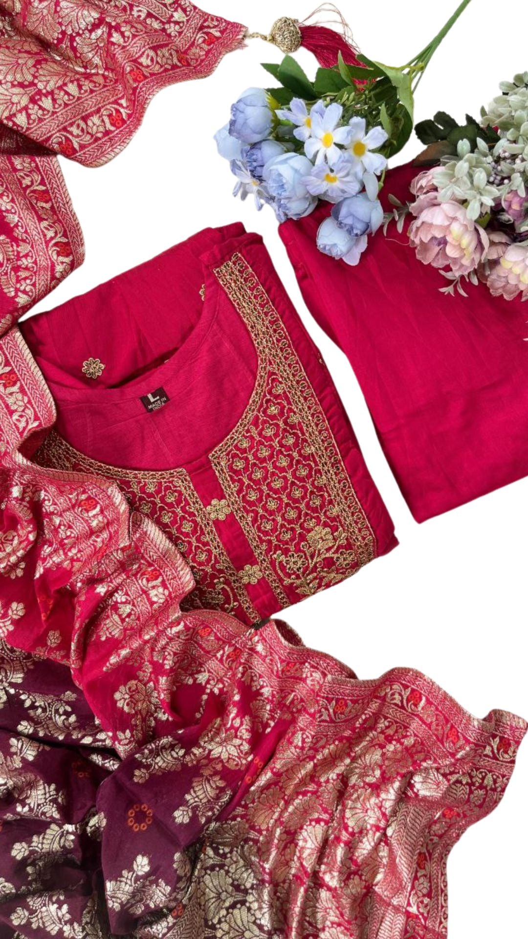 Royal Akshara Anarkali Set – Banana Silk with Banarasi Dupatta