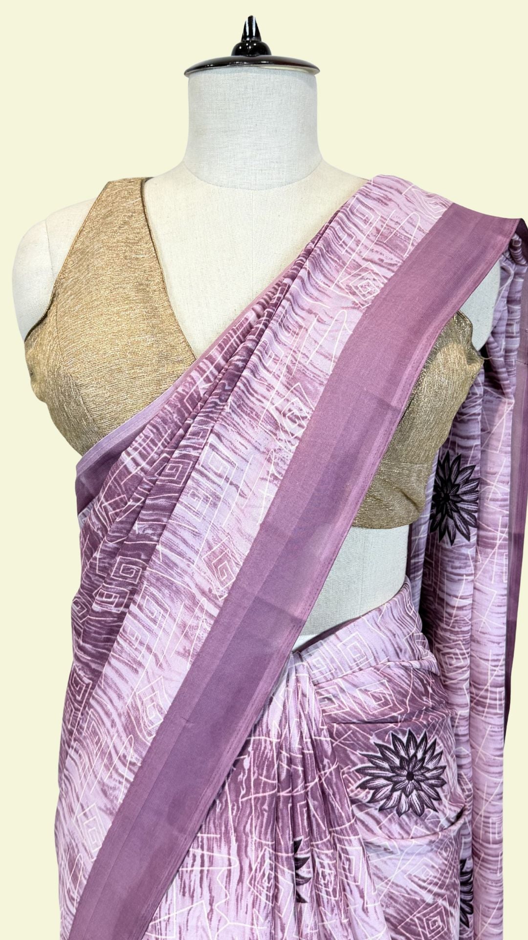Dusty Mauve Printed Synthetic Saree