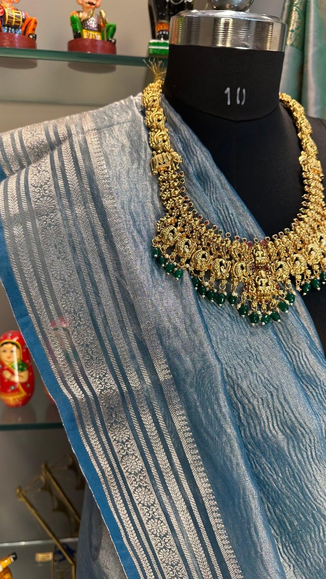 Banarashe Handwoven Tissue Blue Banarasi Saree - Baranashe - Banarashe Handwoven Tissue Blue Banarasi Saree