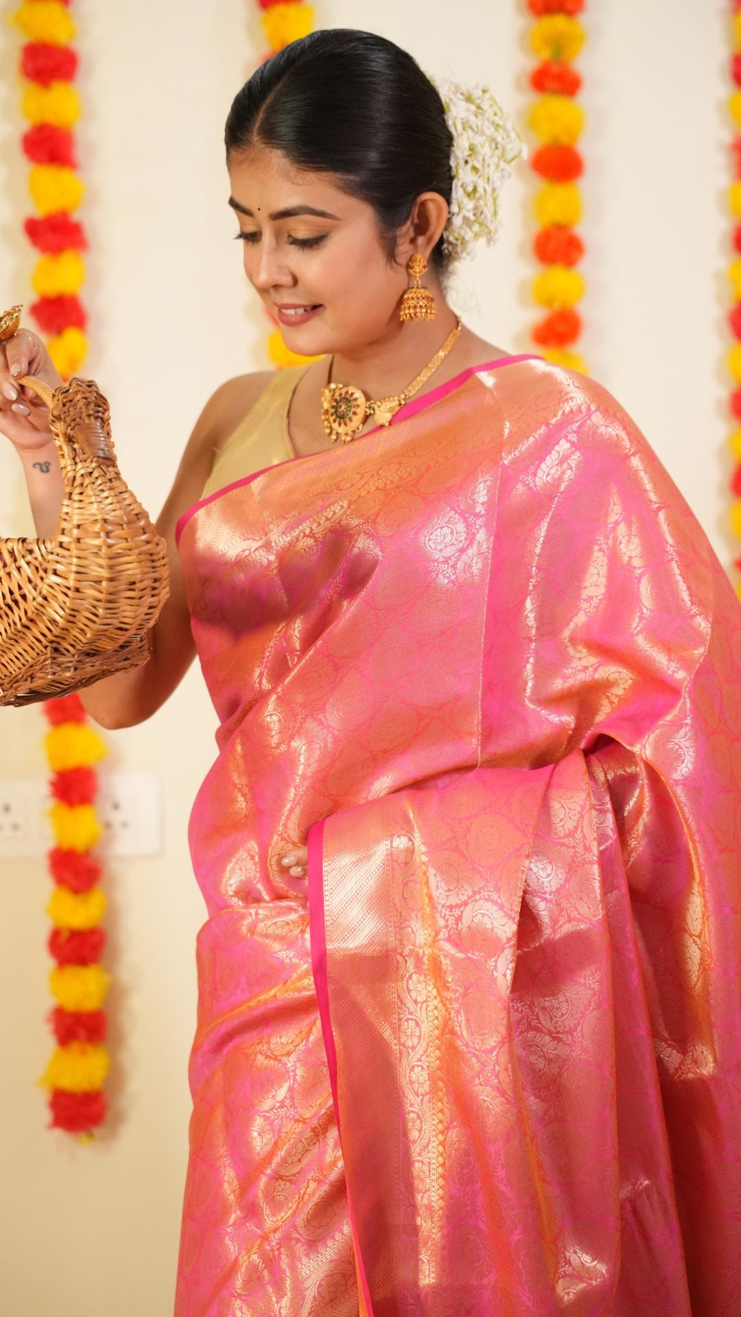 Pink Pure Katan Silk kanjivaram Handloom Banarasi Brocade Saree
