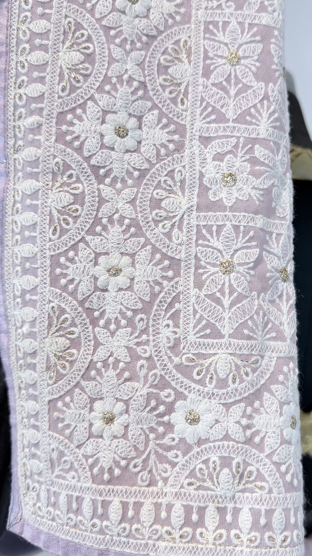 Blush Pink Semi Chikankari Saree for Women with Floral Embroidery